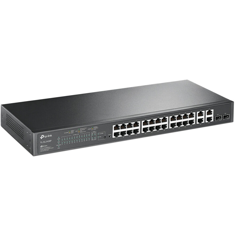 TP-Link JetStream TL-SL2428P V4 24-Port 10/100 Mb + 4-Port Gigabit PoE+ Compliant Network Switch