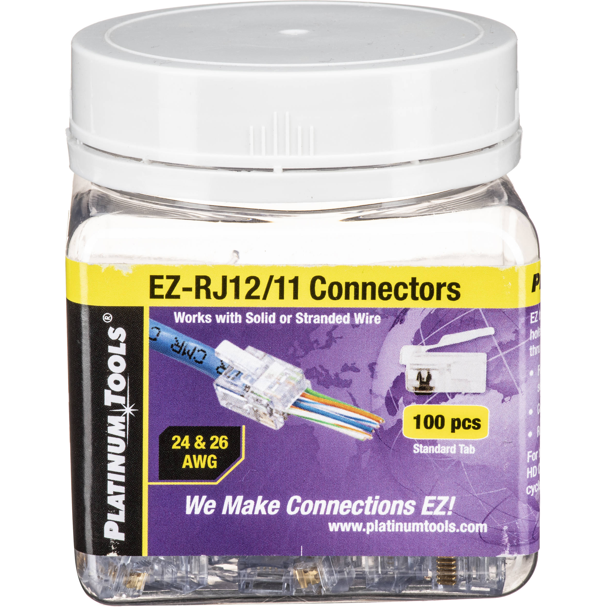 Platinum Tools EZ-RJ12/11 Connector with Standard Tab (Jar, 100-Pieces)