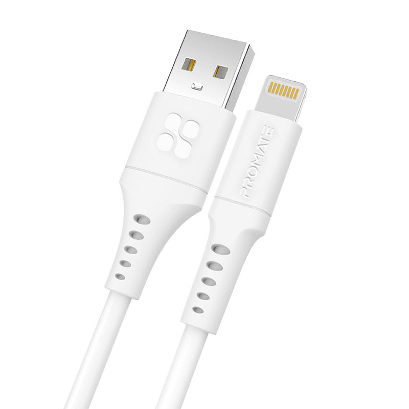 Promate PowerLink Ai USB-A to Lightning Cable (2m, White)