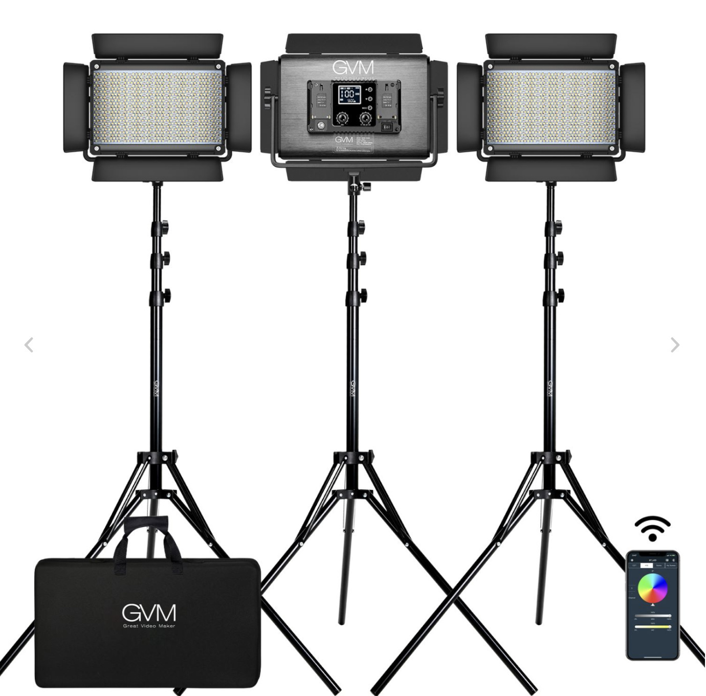 GVM 1300D RGB LED Studio Video Light Bi-Color Soft 3-Light Panel Kit with Softboxes
