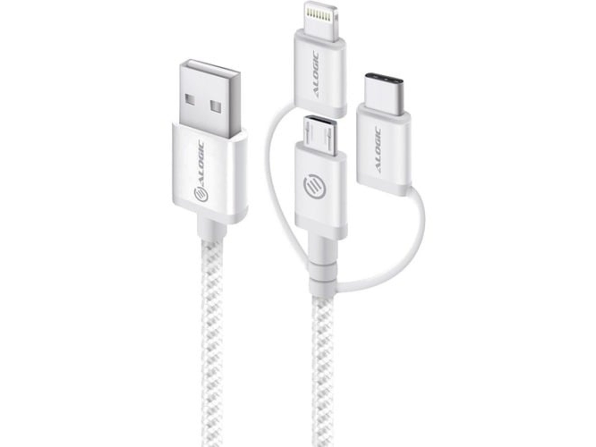 Alogic 3-in-1 USB to Micro USB/Lightning/USB-C Cable (Silver, 30cm)