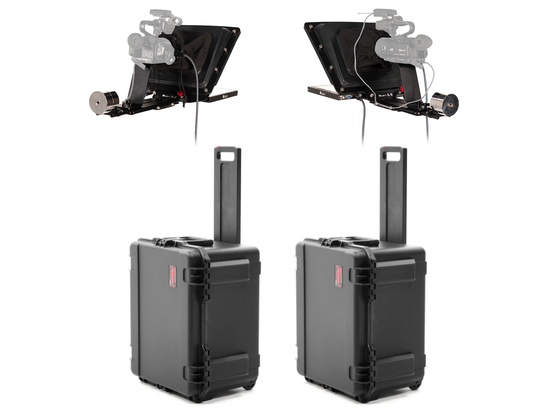 P2P Interview System w/ 2x 15" SDI Widescreen High-Bright Teleprompters (Travel Kit)