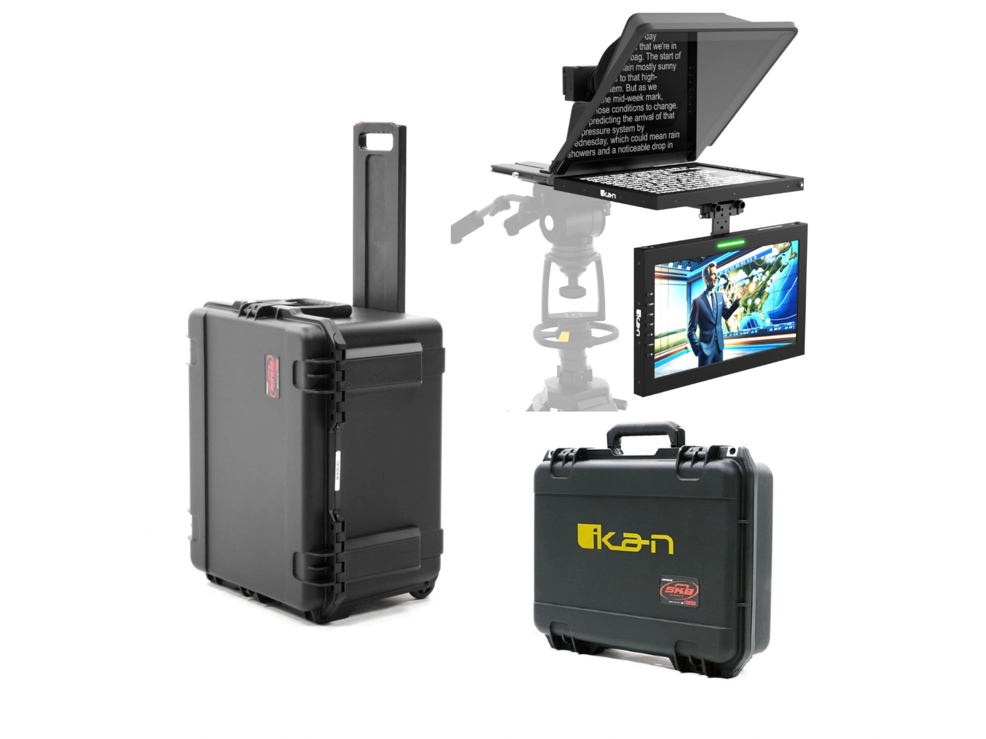 Ikan High Bright 15" Tally Teleprompter w/ 15" Widescreen SDI Talent Monitor (Travel Kit)
