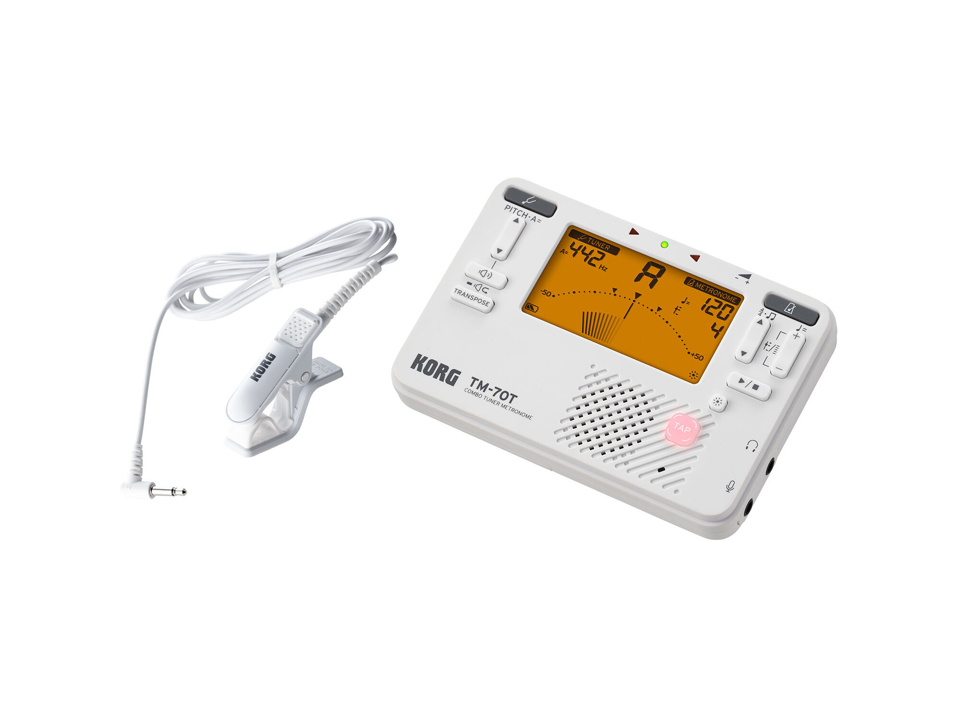 Korg TM-70T Handheld Tuner and Metronome with CM-400 Contact Microphone (White)