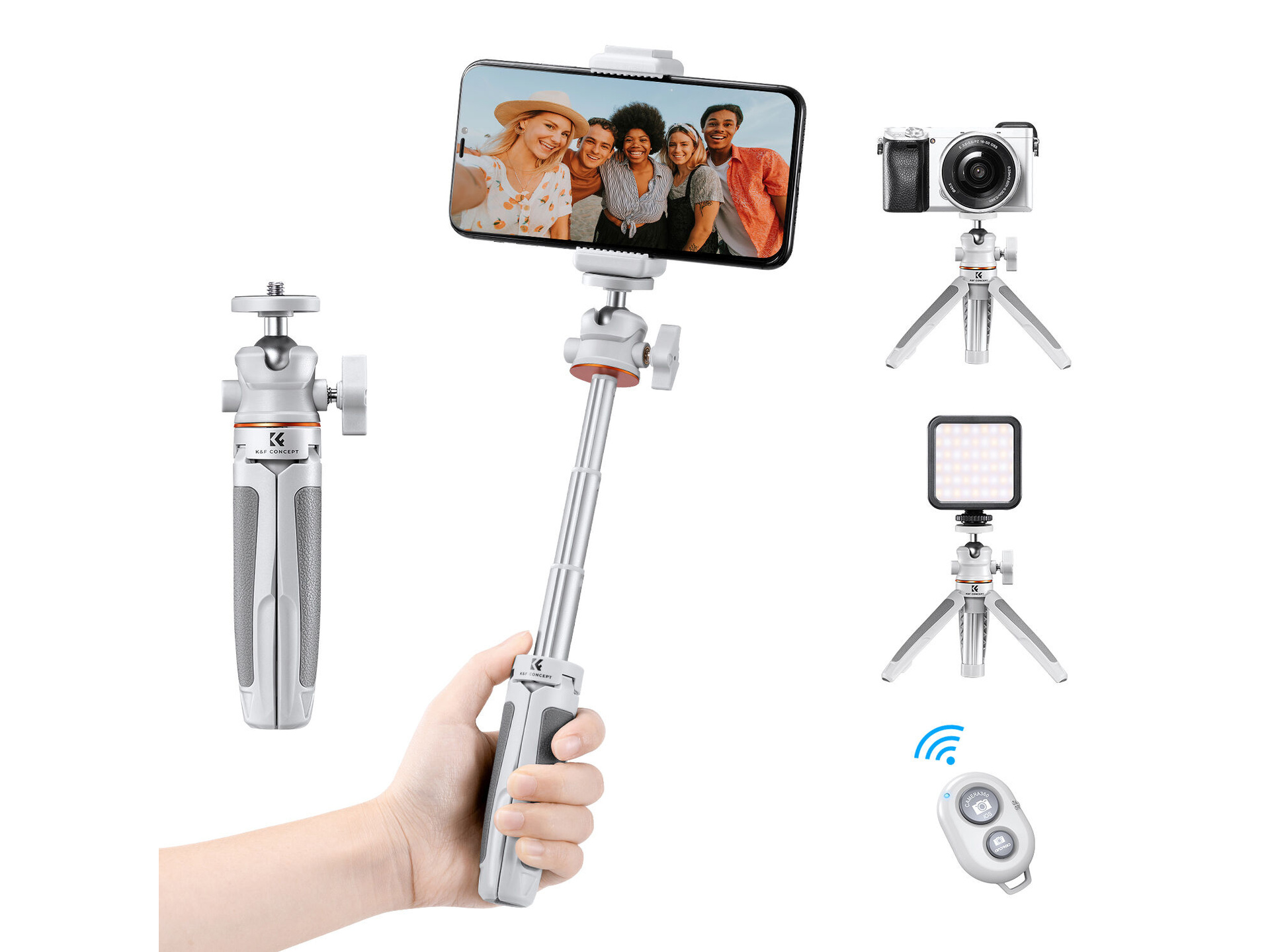K&F Concept Desktop Tripod with Bluetooth (White)