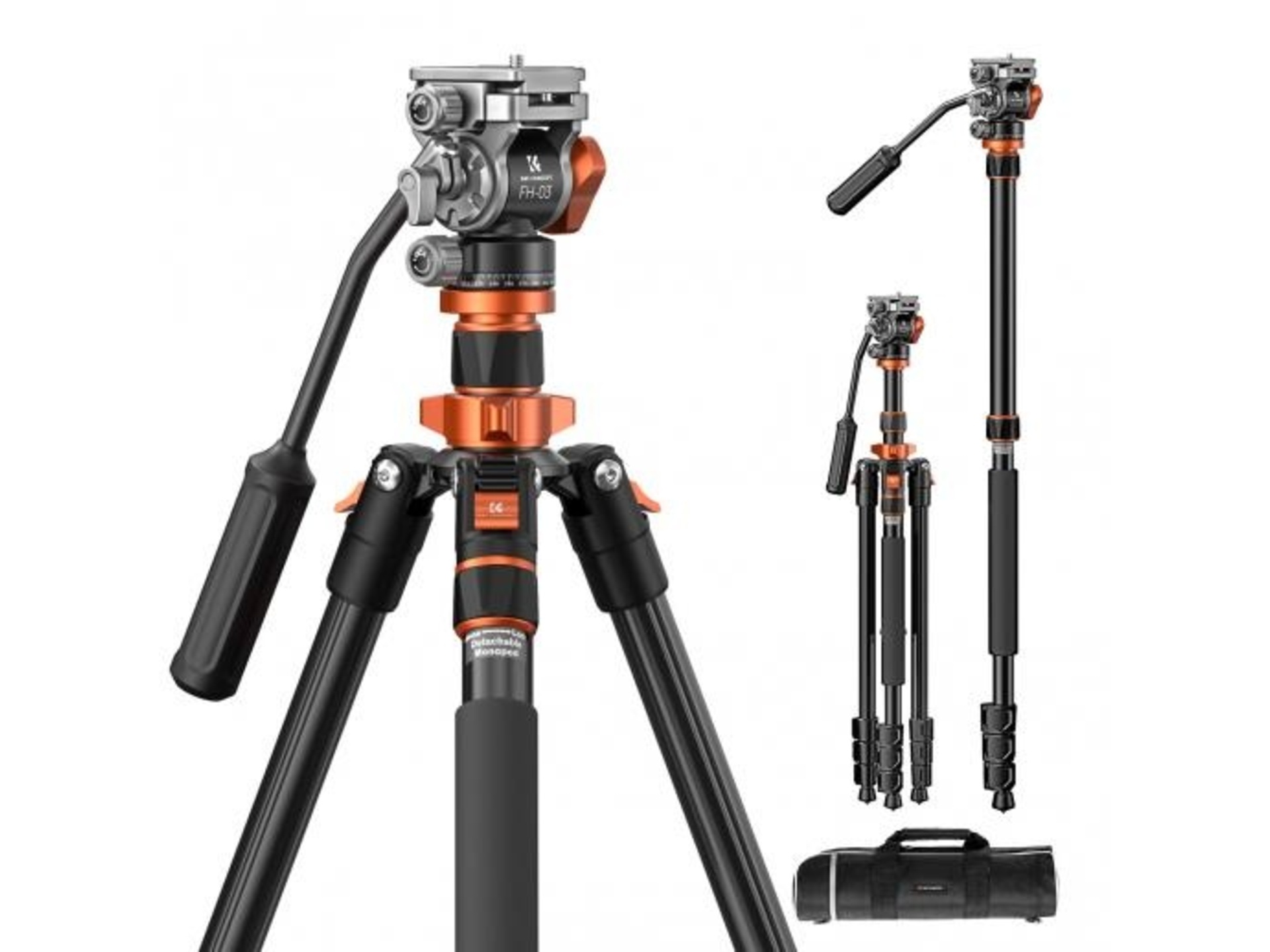 K&F Concept K234A7+FH-03 Professional Video Tripod with Fluid Head