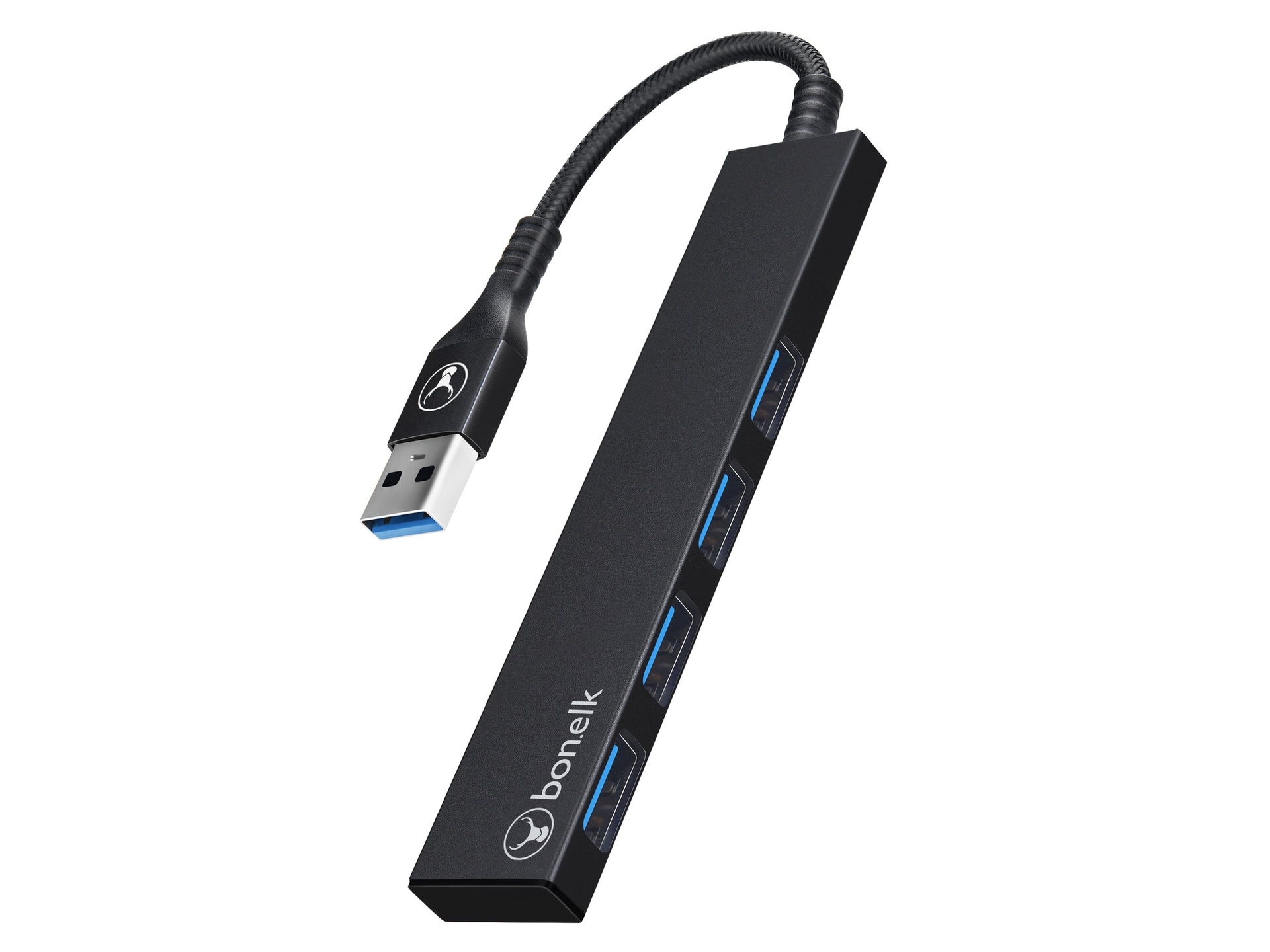 Bonelk Long-Life USB-A to 4 Port USB 3.0 Slim Hub (Black)