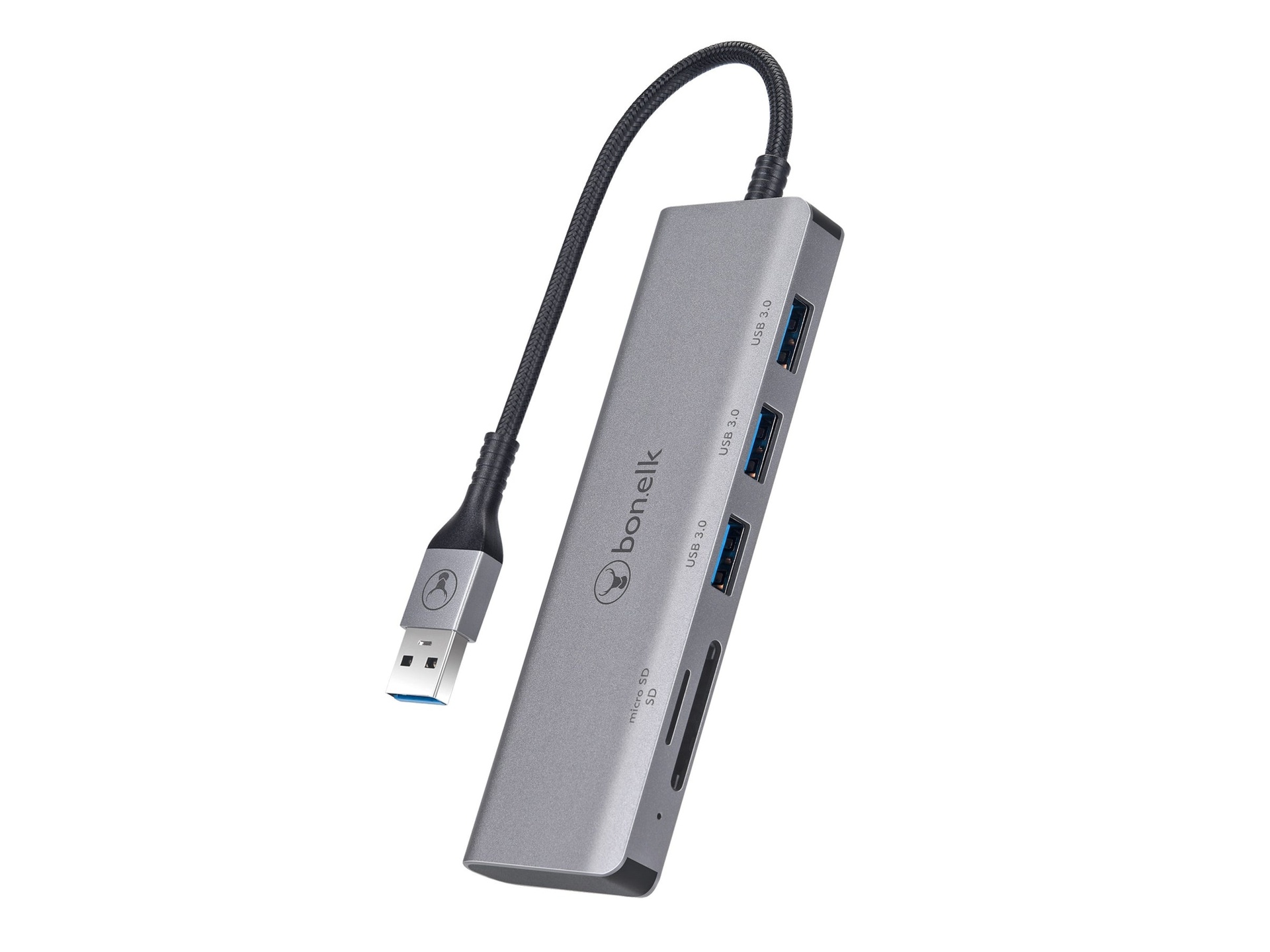 Bonelk Long-Life USB-A to 3 Port USB 3.0 + SD/Micro SD Reader (Space Grey)