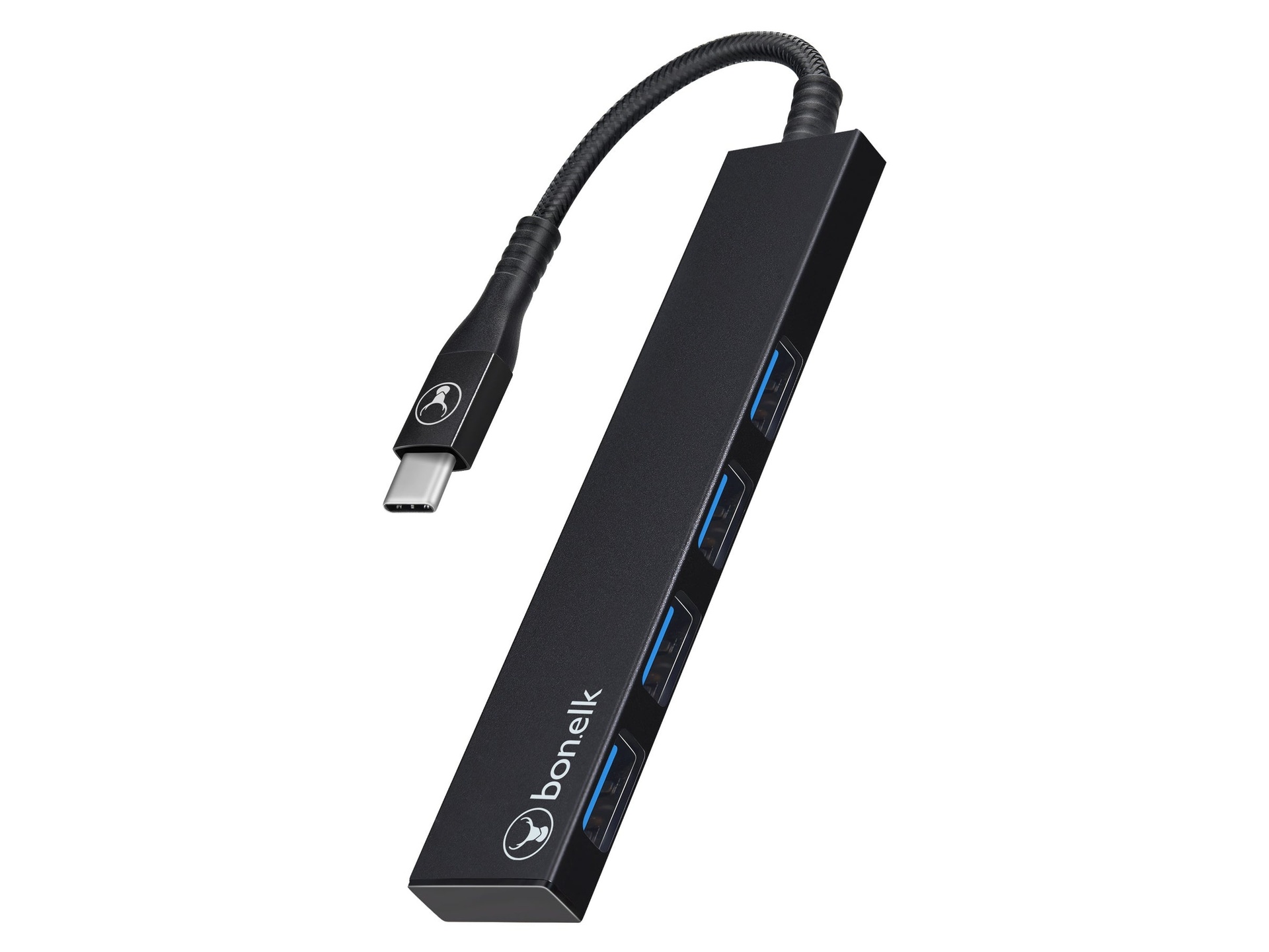 Bonelk Long-Life USB-C to 4 Port USB 3.0 Slim Hub (Black)