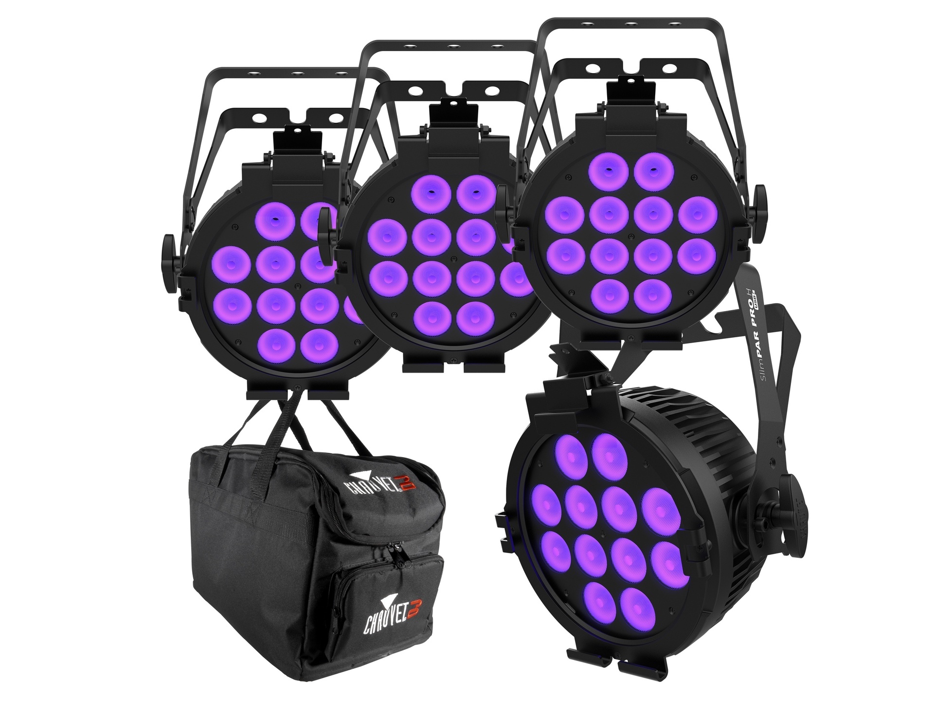 Chauvet SlimPAR Pro H USB Low-Profile RGBAW+UV LED 4 Light Bundle (Black)