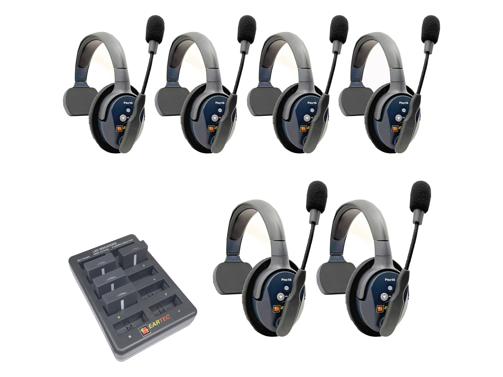 Eartec UltraLITE Pro16 Full-Duplex Wireless Intercom System with 6 Single-Ear Headsets (2.4 GHz)