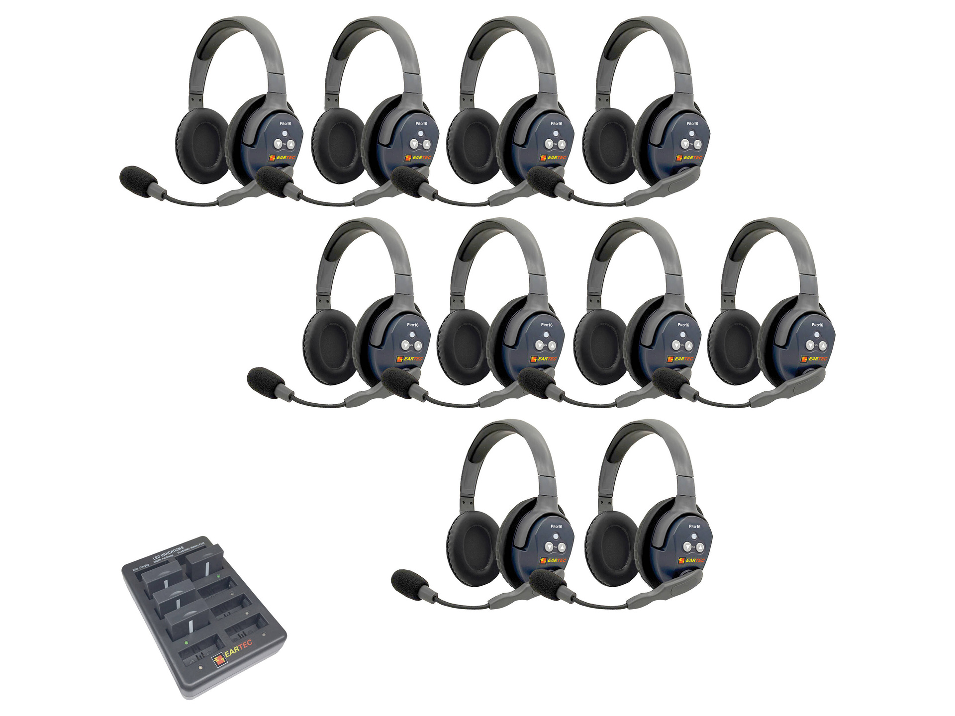 Eartec UltraLITE Pro16 Full-Duplex Wireless Intercom System with 10 Dual-Ear Headsets (2.4 GHz)