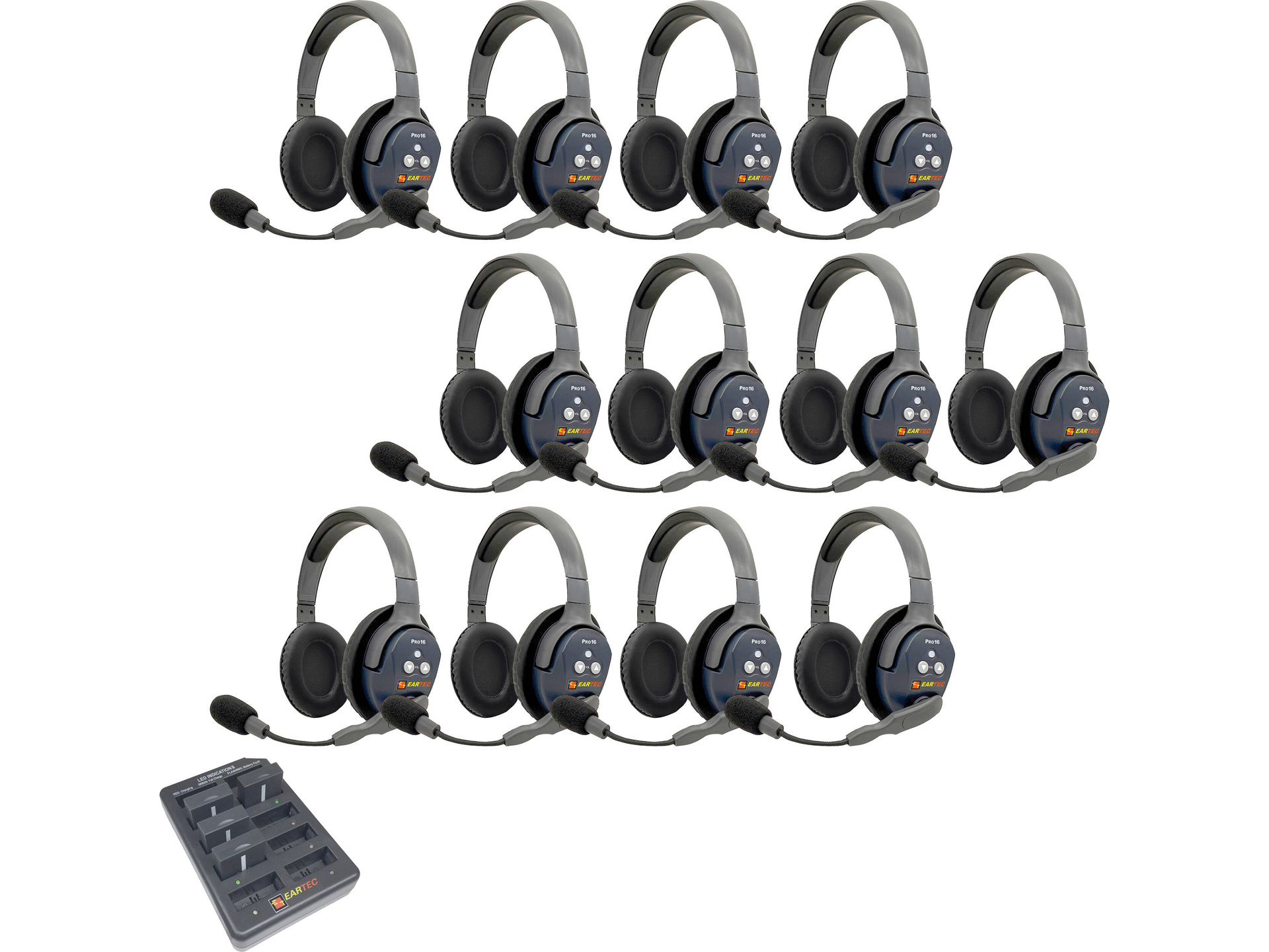 Eartec UltraLITE Pro16 Full-Duplex Wireless Intercom System with 12 Dual-Ear Headsets (2.4 GHz)