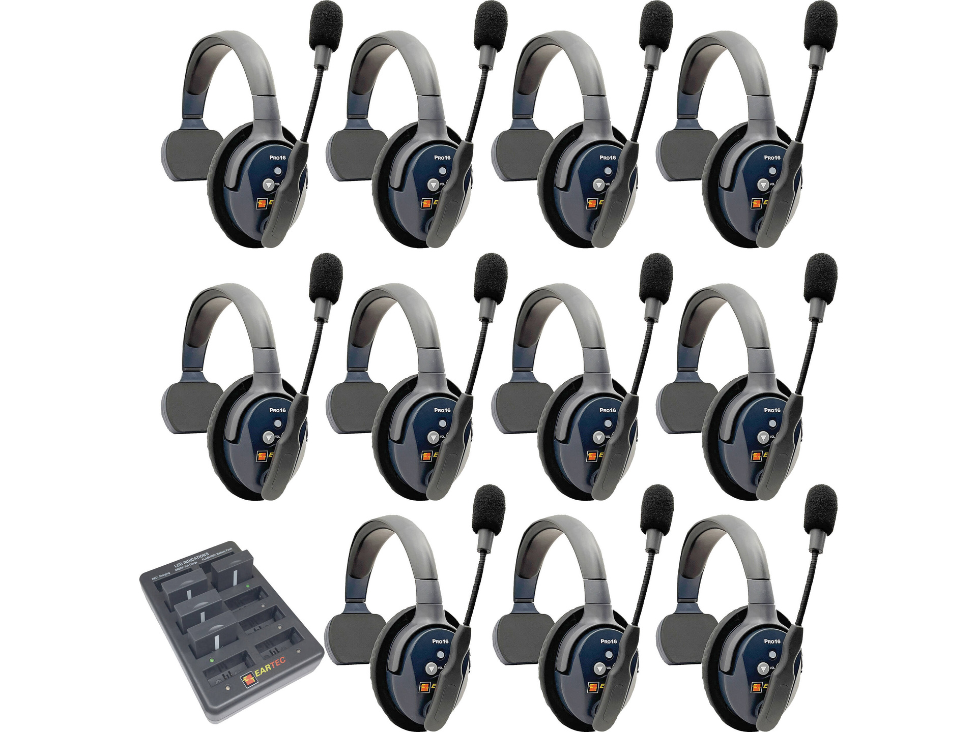 Eartec UltraLITE Pro16 Full-Duplex Wireless Intercom System with 11 Single-Ear Headsets (2.4 GHz)