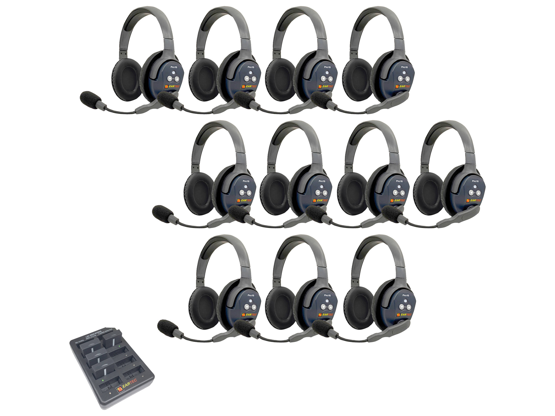 Eartec UltraLITE Pro16 Full-Duplex Wireless Intercom System with 11 Dual-Ear Headsets (2.4 GHz)