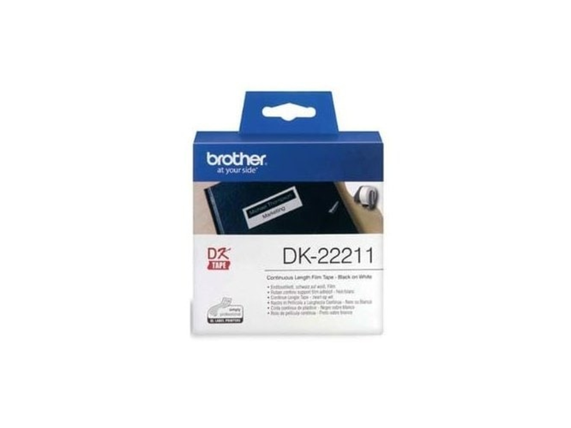 Brother DK22211 Black Print on White Tape (1-1/7" x 50')