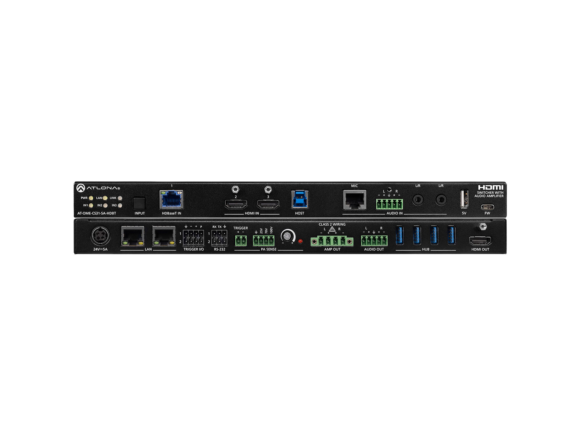 Atlona 3x1 HDMI/HDBaseT Switcher with Audio Mixer Amplifier & USB Hub