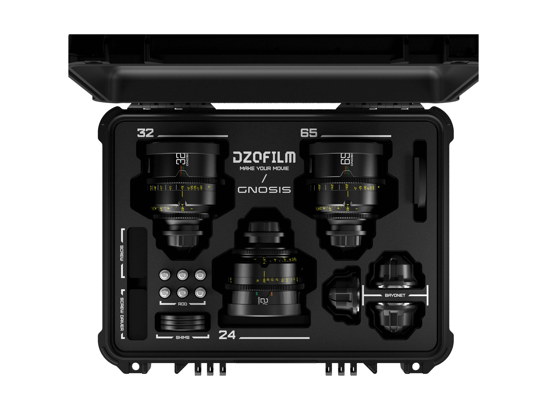 DZOFilm 24, 32, 65mm T2.8 Gnosis Macro Prime 3-Lens Kit (LPL with PL & EF Mounts, Feet)