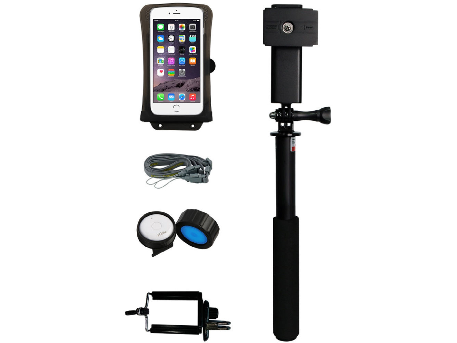 DiCAPac Waterproof Action Case for Smartphone up to 5.8" and Floating Selfie Stick Kit