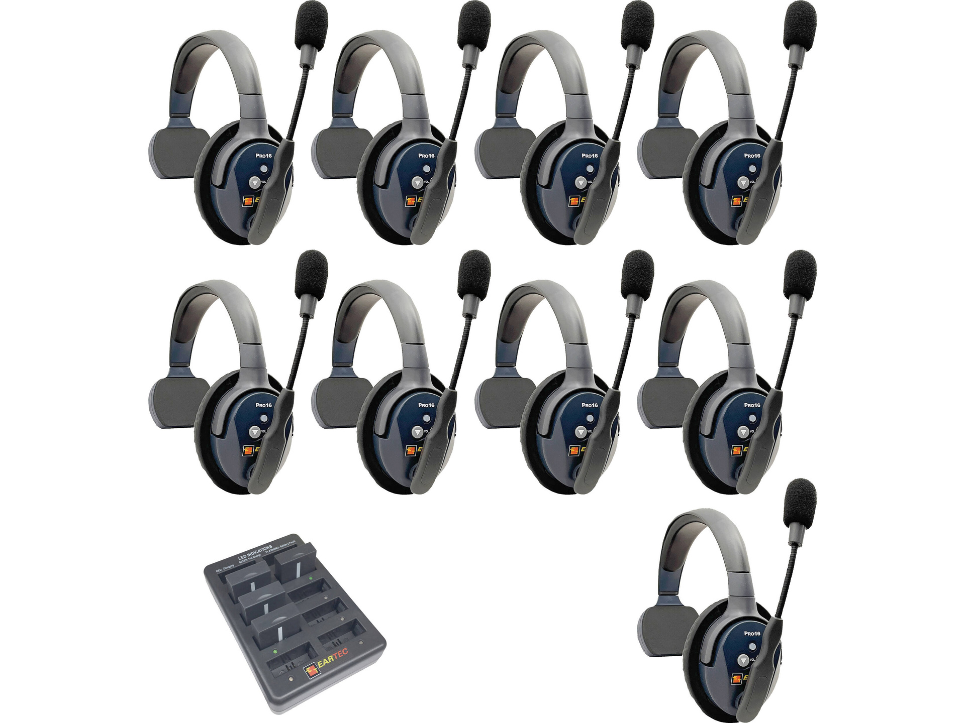 Eartec UltraLITE Pro16 Full-Duplex Wireless Intercom System with 9 Single-Ear Headsets (2.4 GHz)