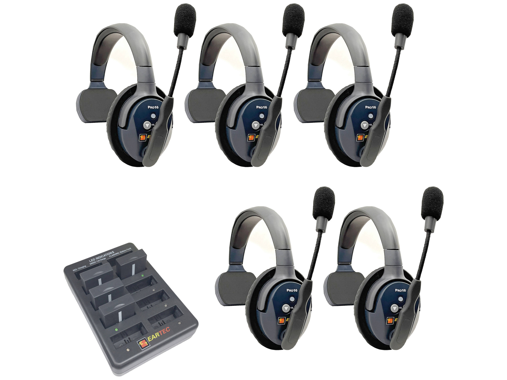 Eartec UltraLITE Pro16 Full-Duplex Wireless Intercom System with 5 Single-Ear Headsets (2.4 GHz)