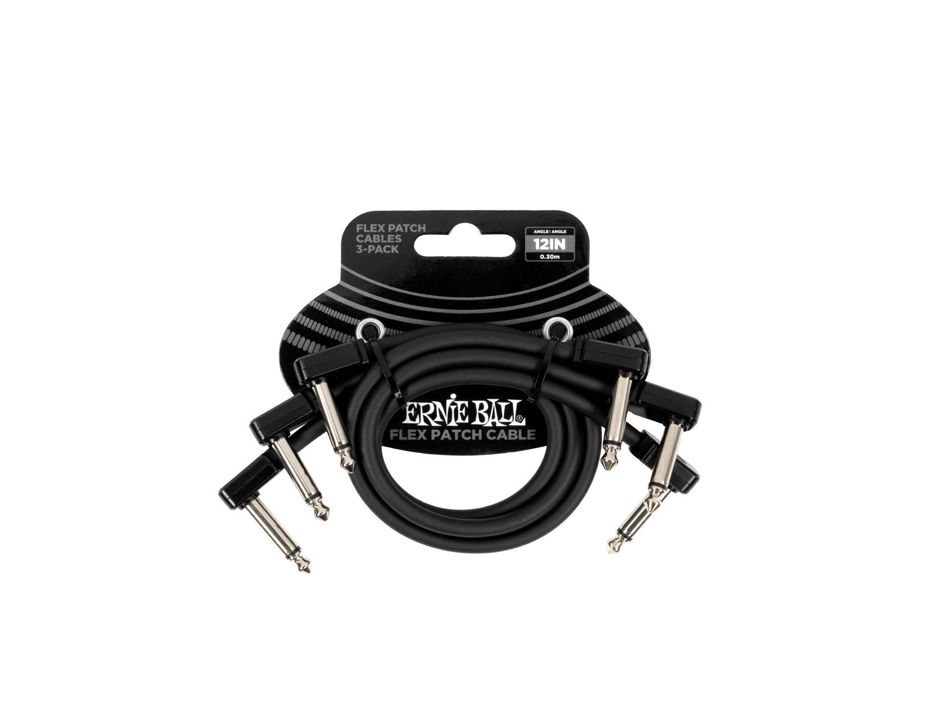 Ernie Ball Flex Patch Cable (12", Black, 3-Pack)