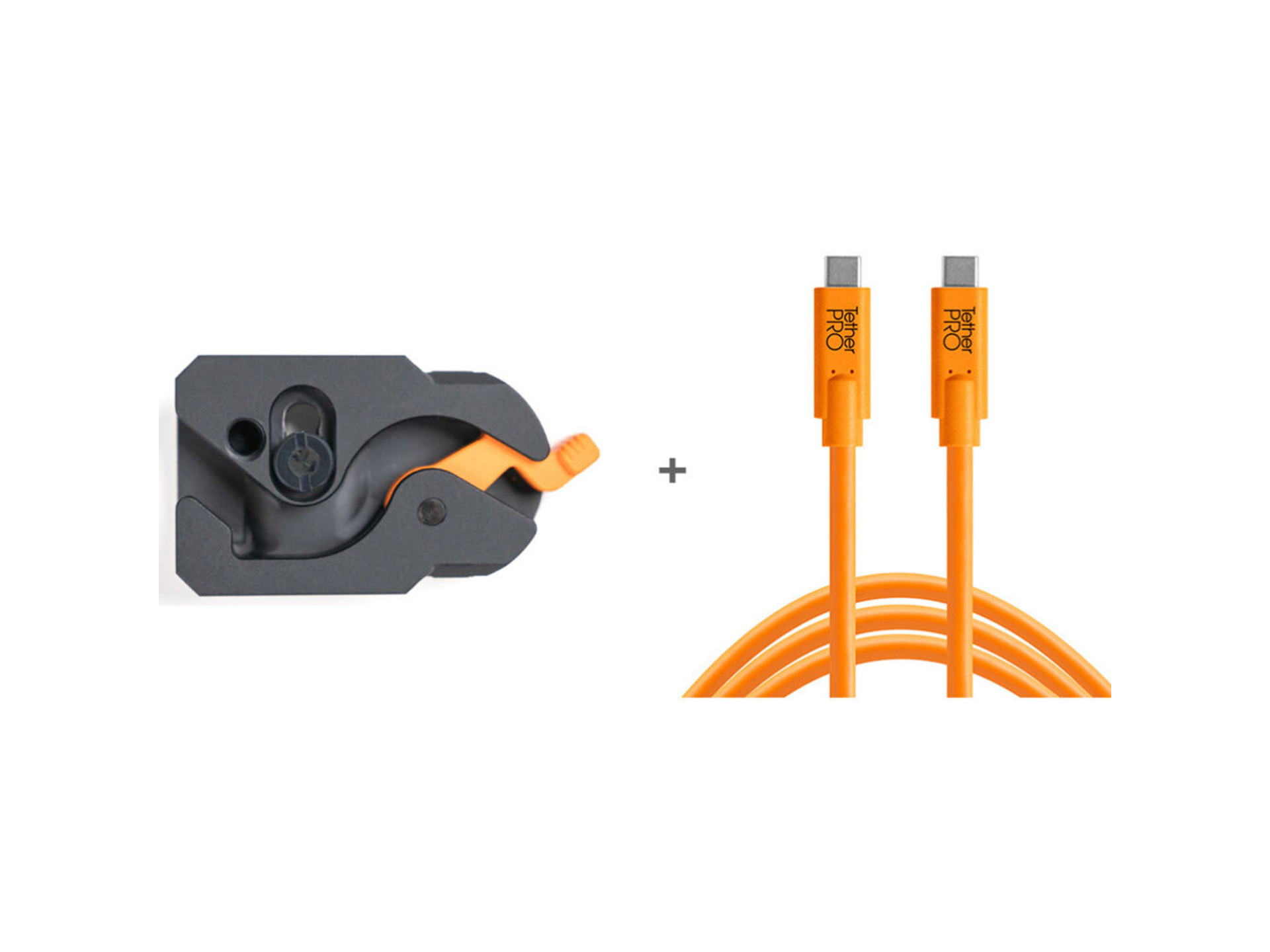 Tether Tools TetherGuard LeverLock Plate & TetherPro USB-C Cable Kit (4.5m, High-Visibility Orange)