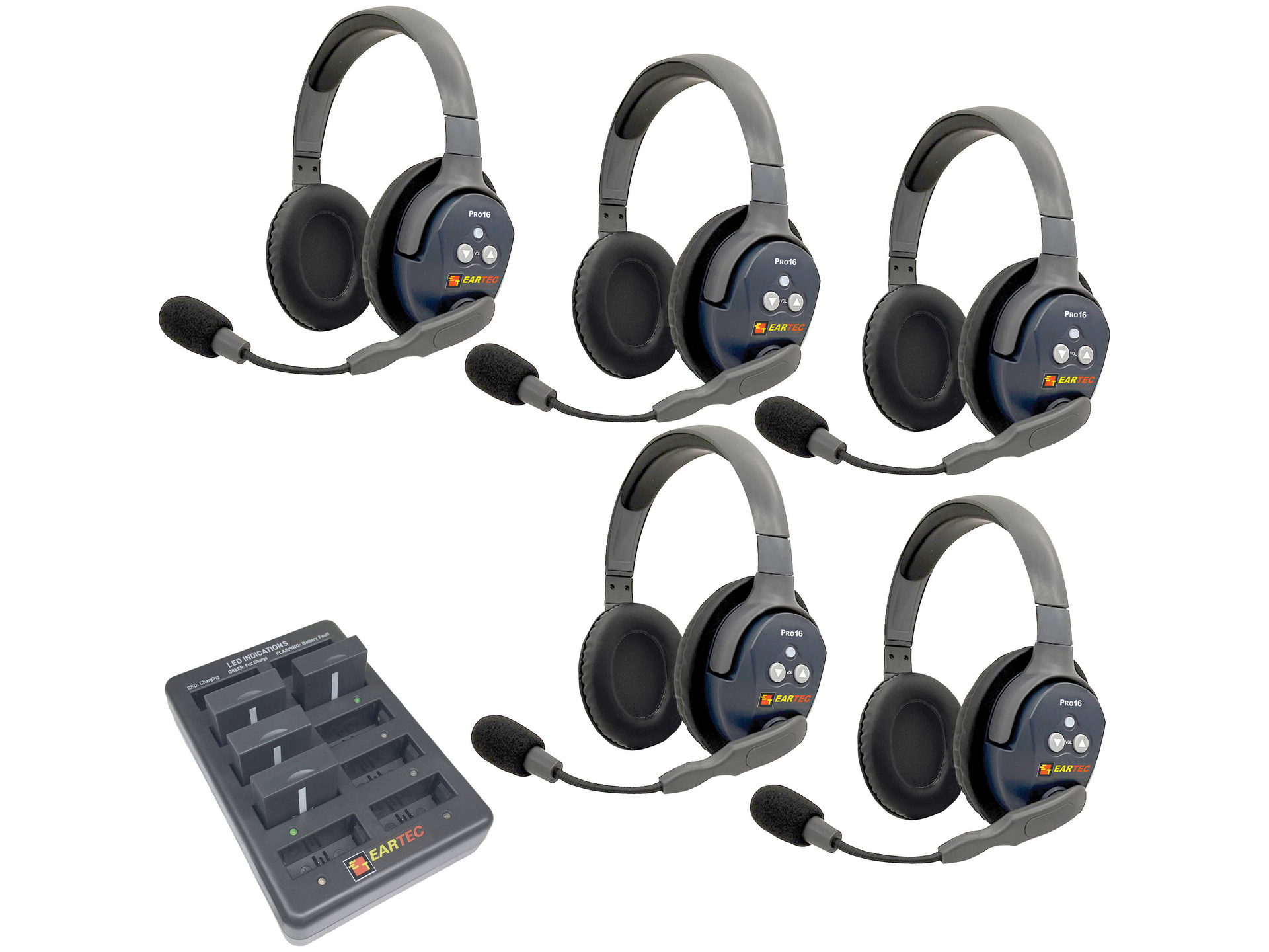 Eartec UltraLITE Pro16 Full-Duplex Wireless Intercom System with 5 Dual-Ear Headsets (2.4GHz)