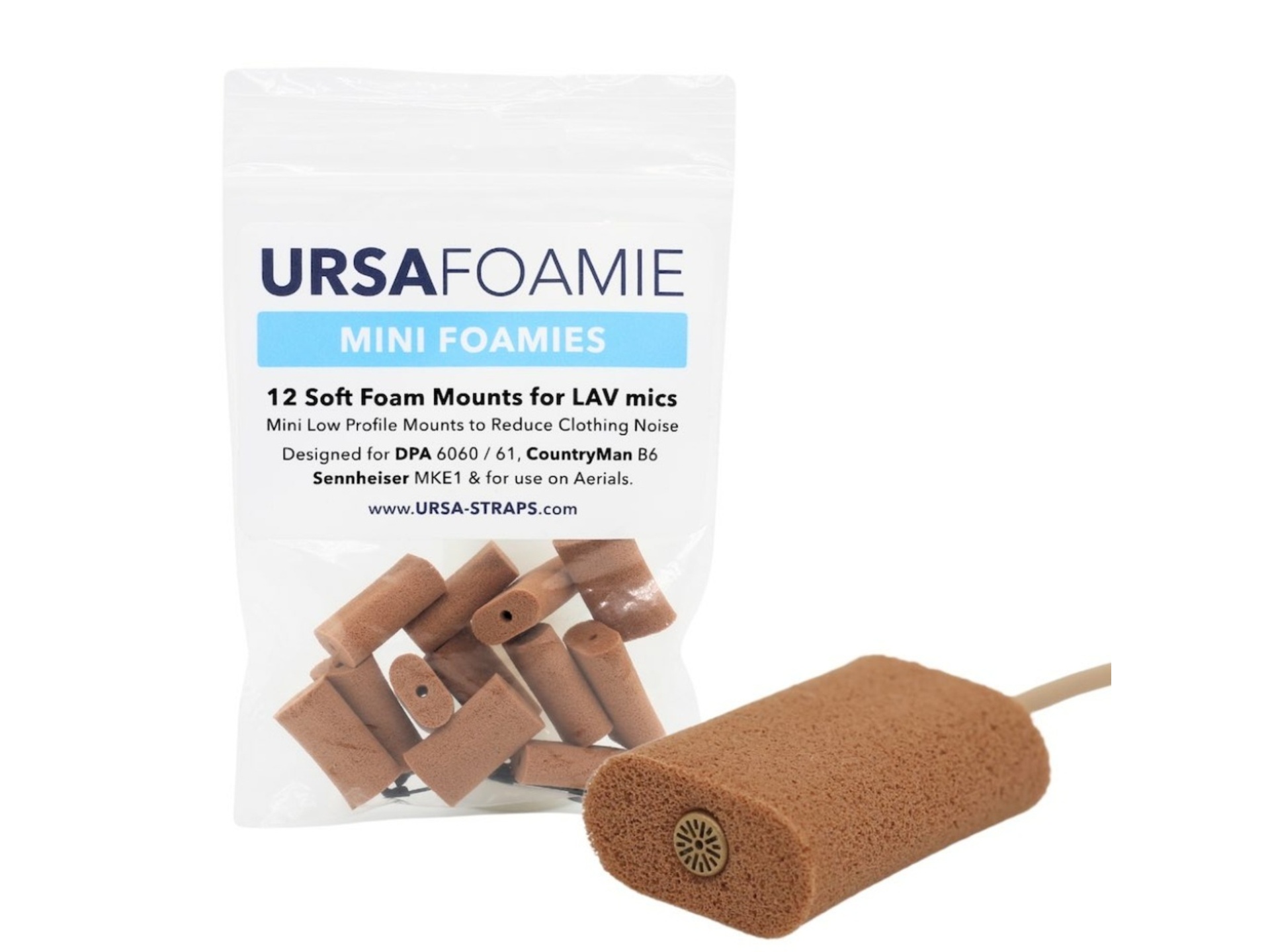 Ursa Straps Mini Foamies for Lavalier Microphones (12-Pack, Brown)