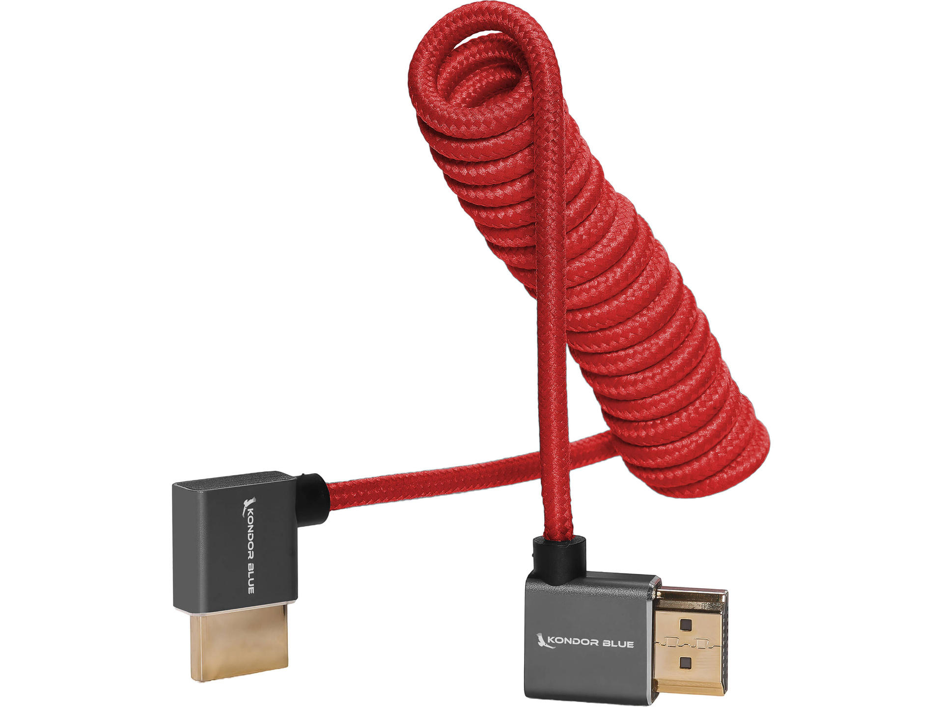 Kondor Blue Coiled Right-Angle High-Speed HDMI Cable (Cardinal Red, 30 to 60cm)