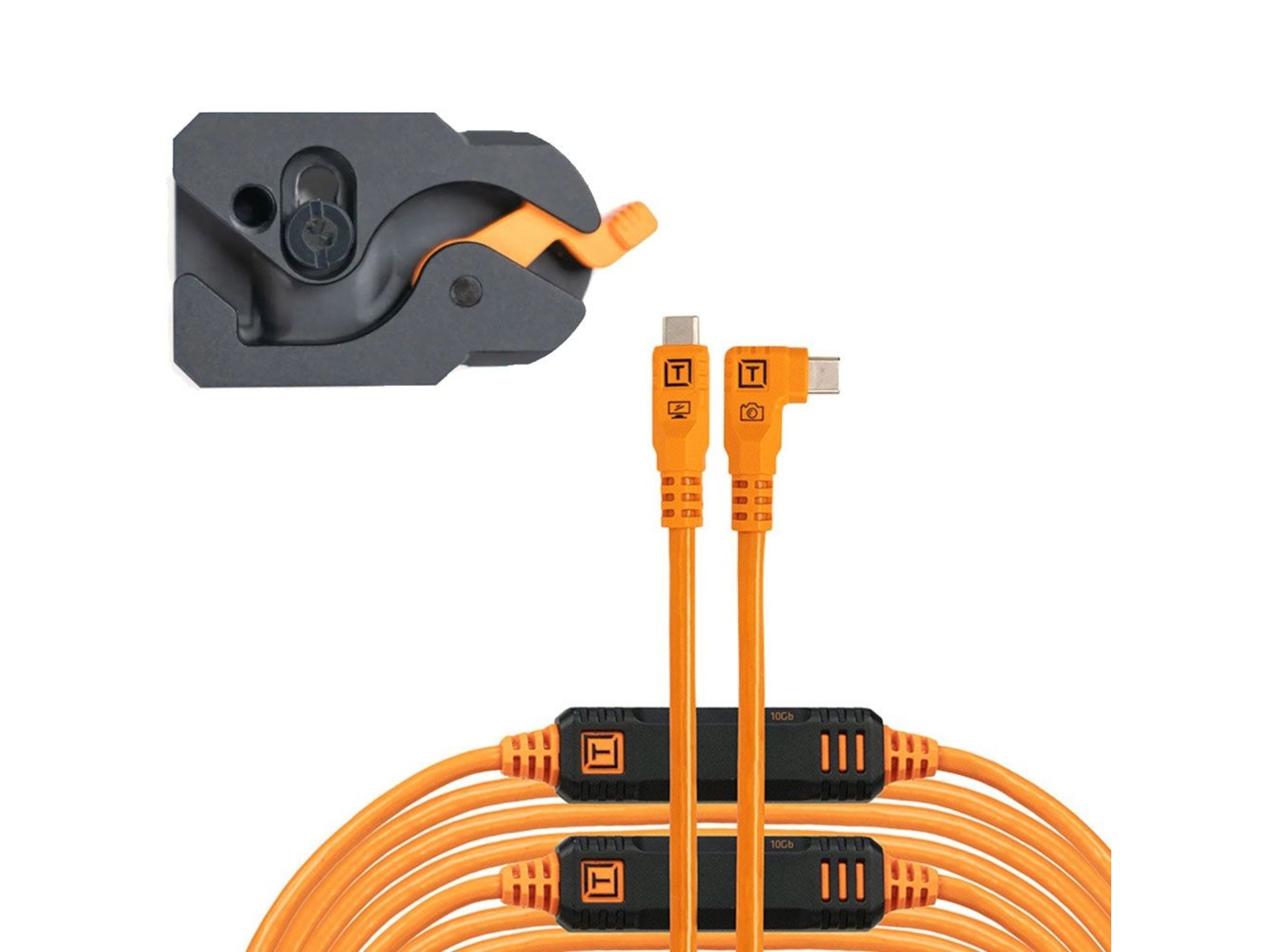 Tether Tools Optima 10G Straight to Right Angle LeverLock and Cable Kit (9.2m, Hi-Visibility Orange)