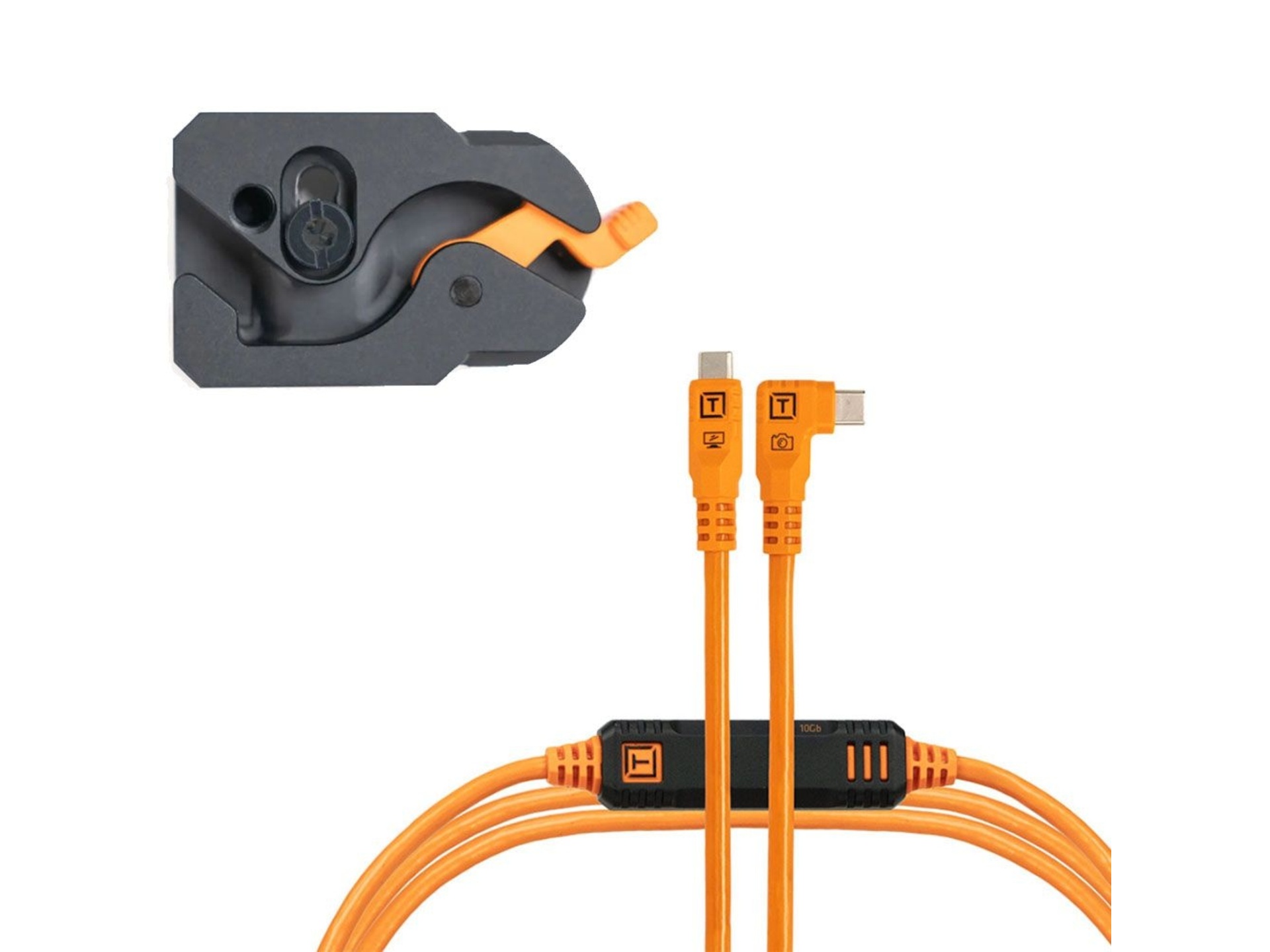 Tether Tools Optima 10G Straight to Right-Angle LeverLock and Cable Kit (4.6m, Hi-Visibility Orange)