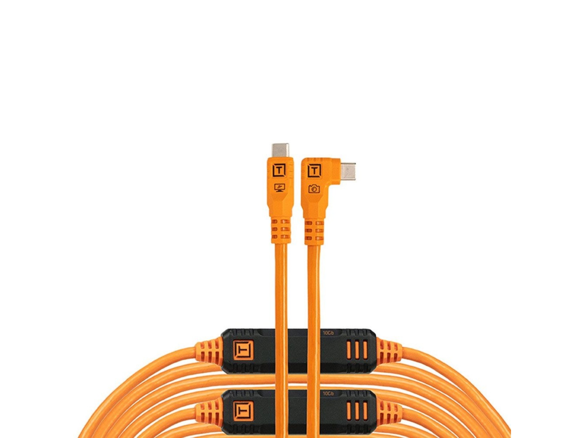 Tether Tools TetherPro Optima 10G USB-C Straight to Right Angle Cable (9.4m, Hi-Visibility Orange)