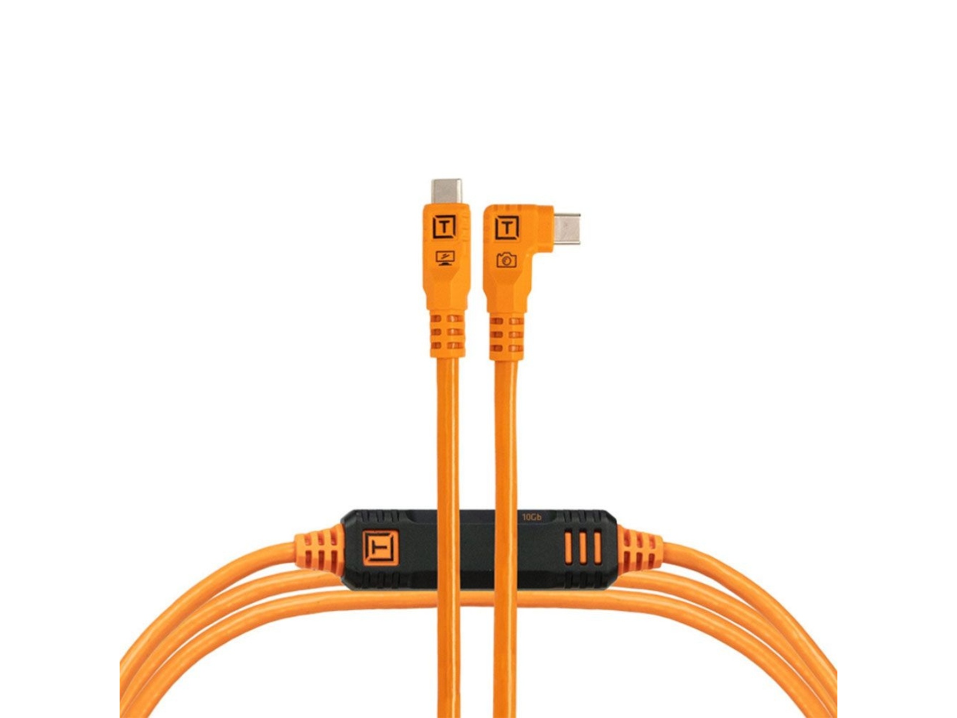Tether Tools TetherPro Optima 10G USB-C Straight to Right Angle Cable (4.6m, Hi-Visibility Orange)