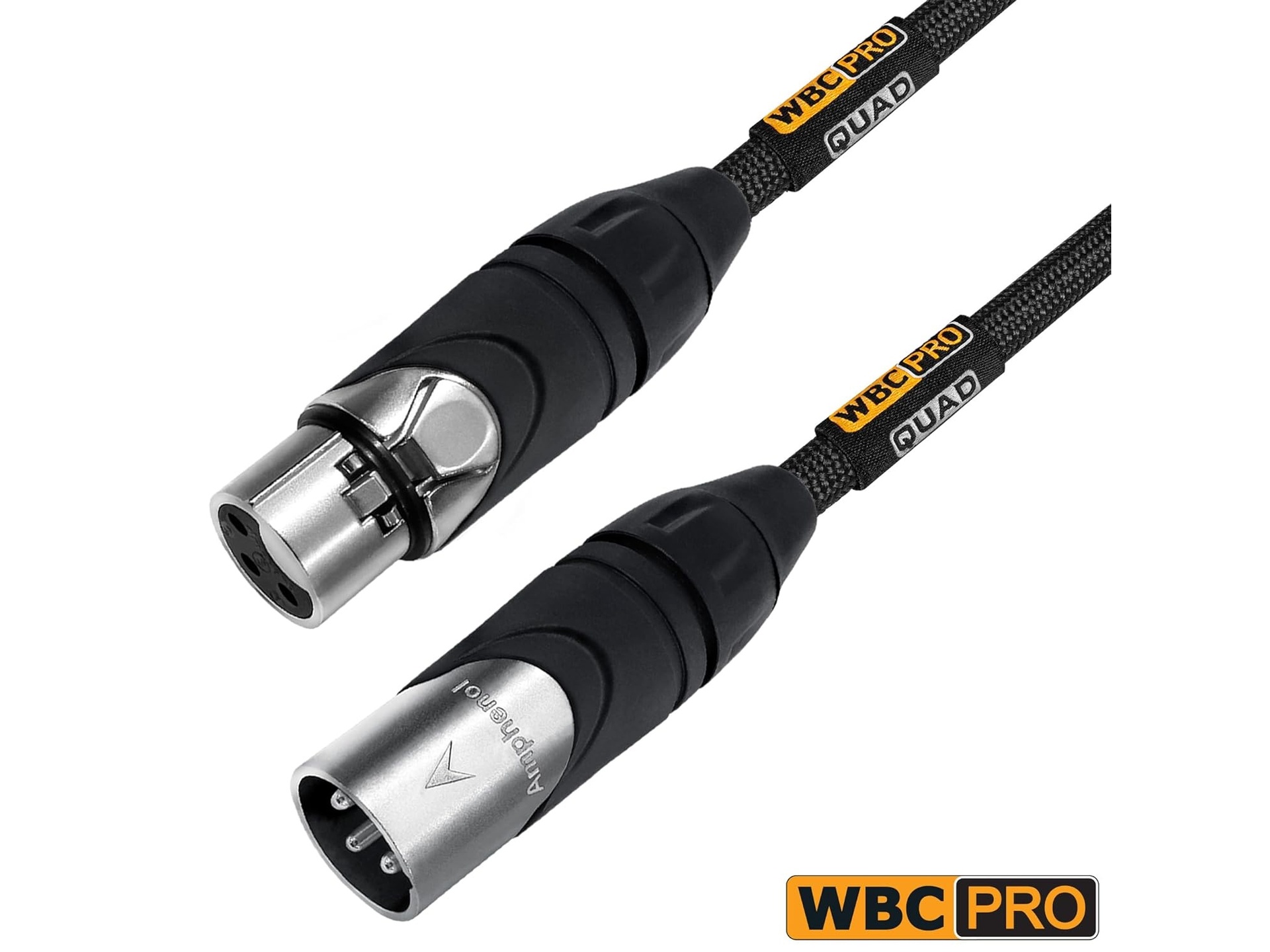 WORLDS BEST CABLES Pro-Quad Balanced XLR Cable with Amphenol XLR Connectors (1')