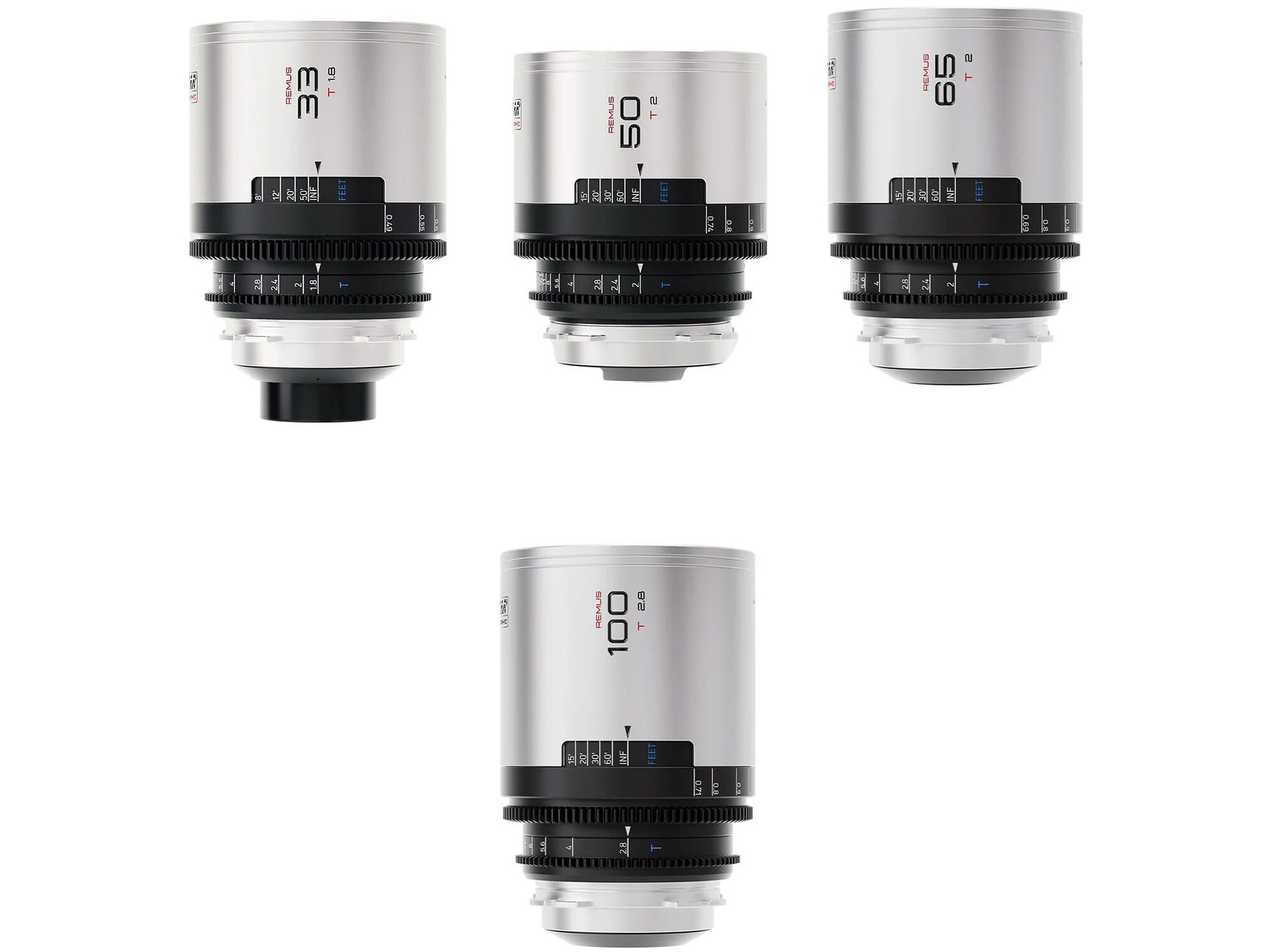 Blazar Remus 1.5x Full-Frame Anamorphic 33, 50, 65, and 100mm 4-Lens Set (ARRI PL, Silver Flare)