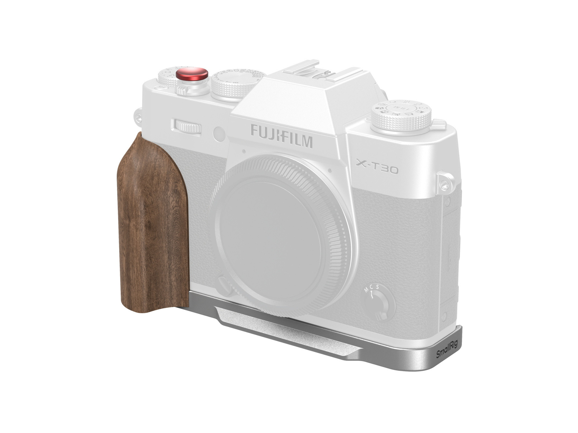 SmallRig 5667 L-Shaped Mount Plate with Wooden Handle for FUJIFILM X-T30 / X-T30 II / X-T30 III (Silver)