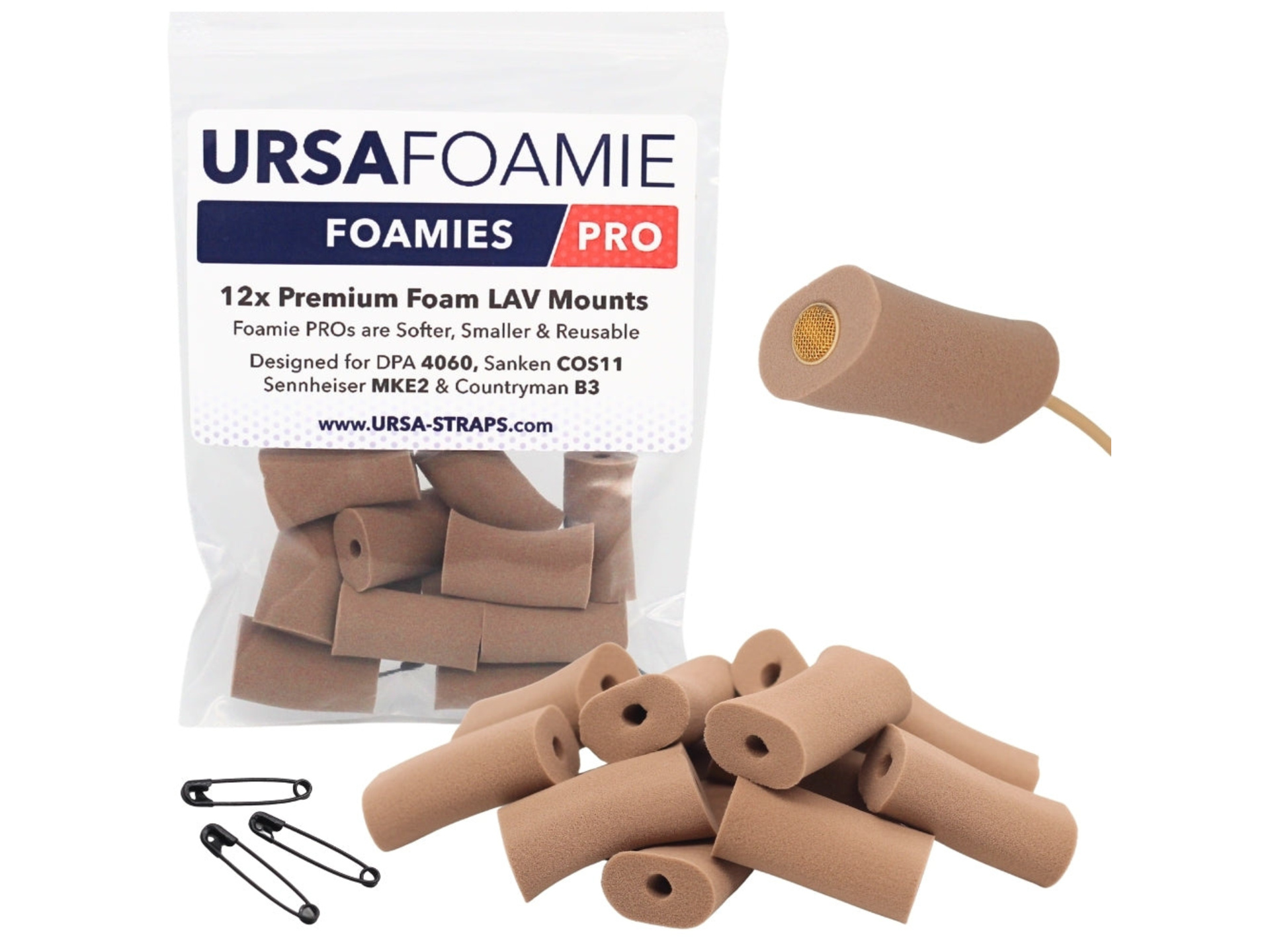 Ursa Foamie Pro for Lavalier Microphones (12 Pack, Caramel)