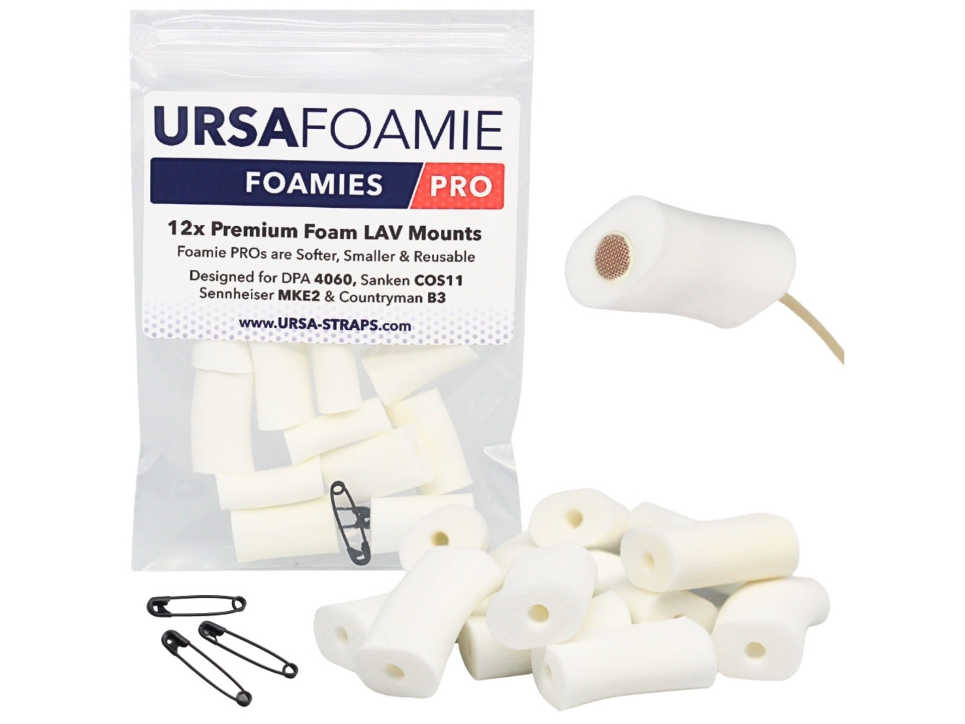 Ursa Foamie Pro for Lavalier Microphones (12 Pack, White)