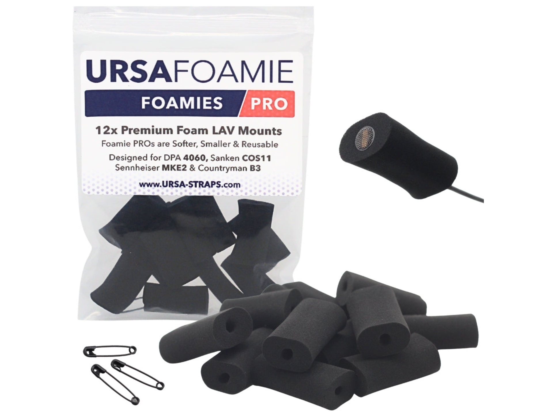 Ursa Foamie Pro for Lavalier Microphones (12 Pack, Black)