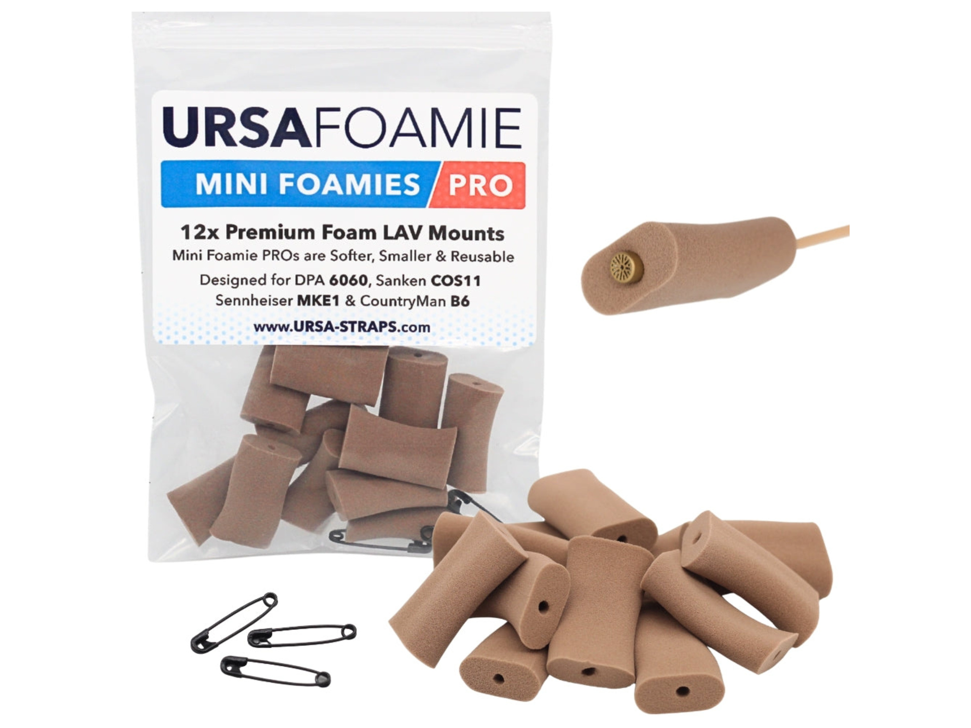 Ursa Mini Foamie Pro for Lavalier Microphones (12 Pack, Caramel)