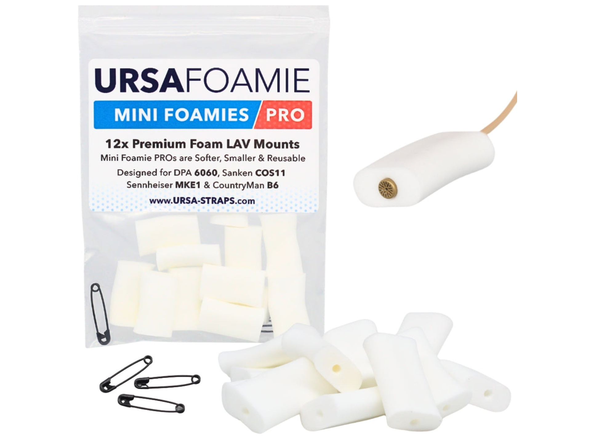 Ursa Mini Foamie Pro for Lavalier Microphones (12 Pack, White)