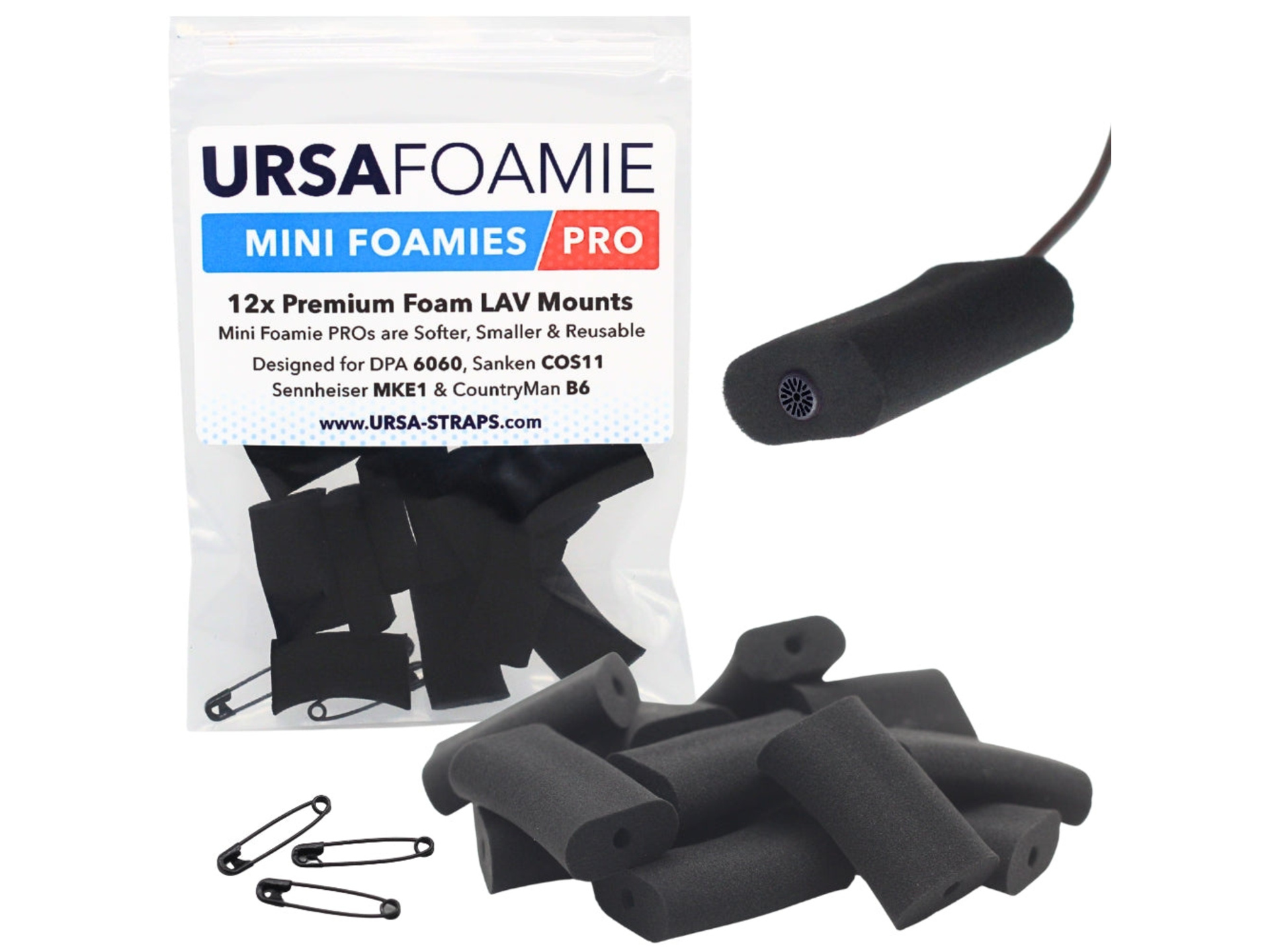 Ursa Mini Foamie Pro for Lavalier Microphones (12 Pack, Black)