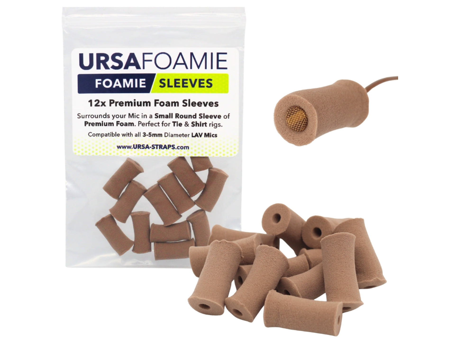 Ursa Foamie Sleeve for Lavalier Microphones (12 Pack, Caramel)