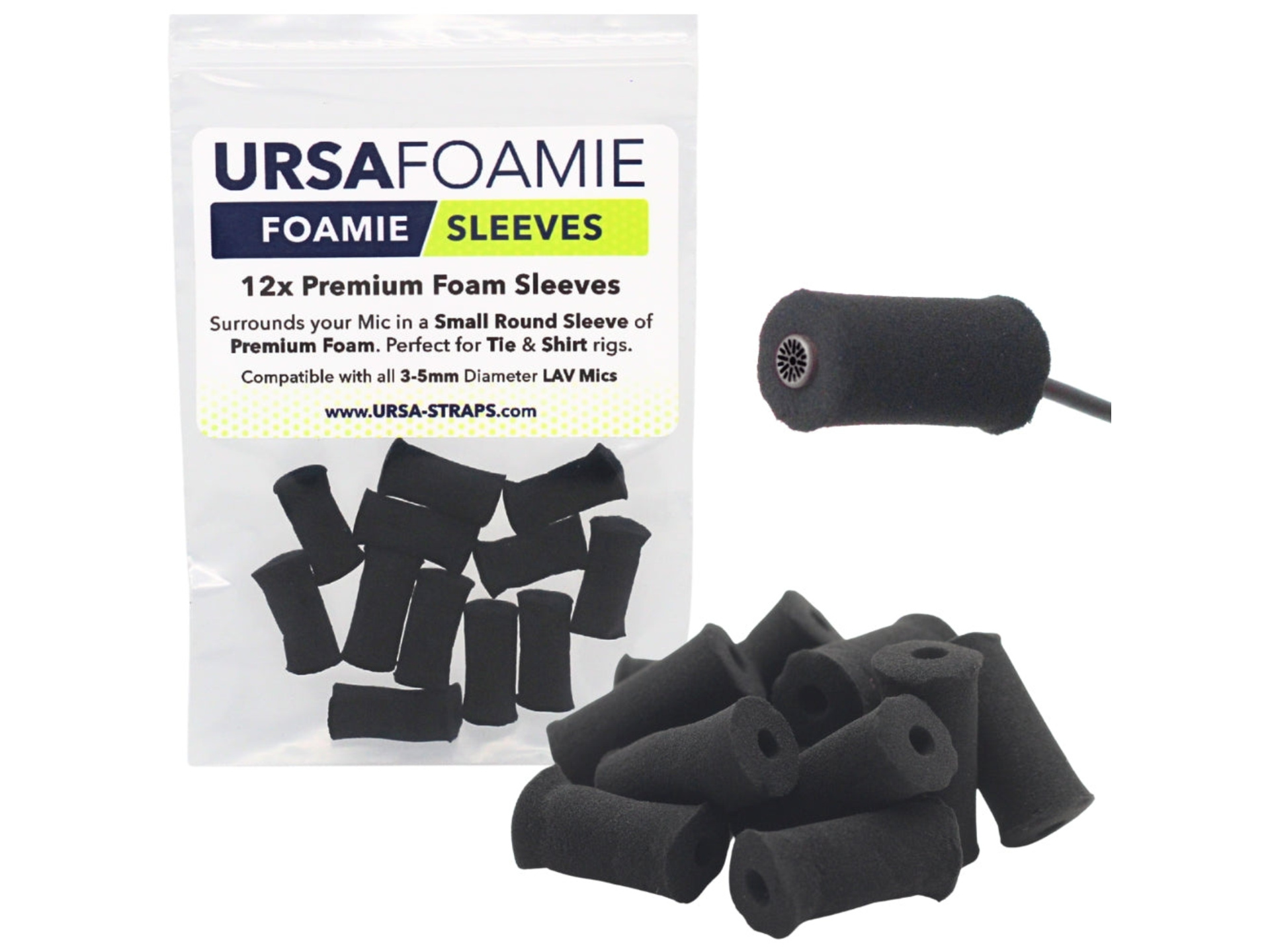 Ursa Foamie Sleeve for Lavalier Microphones (12 Pack, Black)