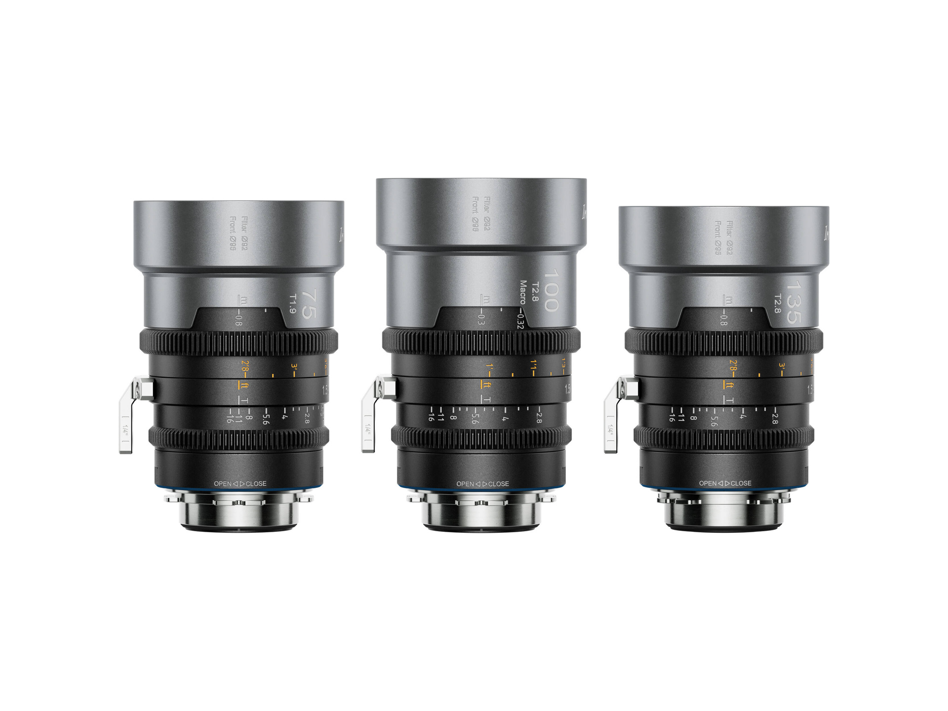 Sirui IronStar Series 75, 100 & 135mm T1.9/2.8 Full-Frame Anamorphic Lens Set (ARRI PL/Canon EF, Blue Flare)