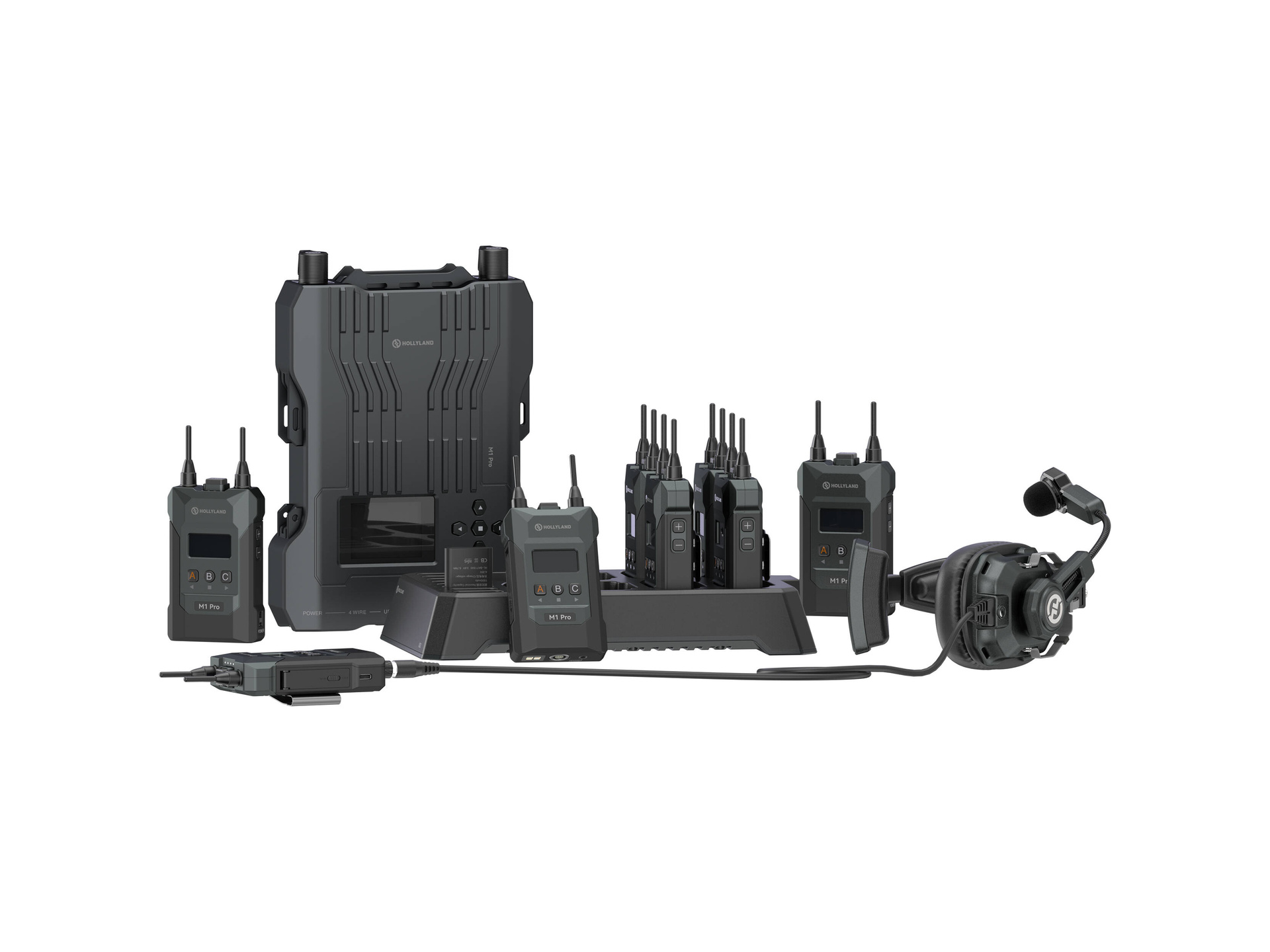 Hollyland Solidcom M1 Pro Full-Duplex Wireless Intercom System with 8 Beltpacks & Dual-Ear Headsets (1.9 GHz)