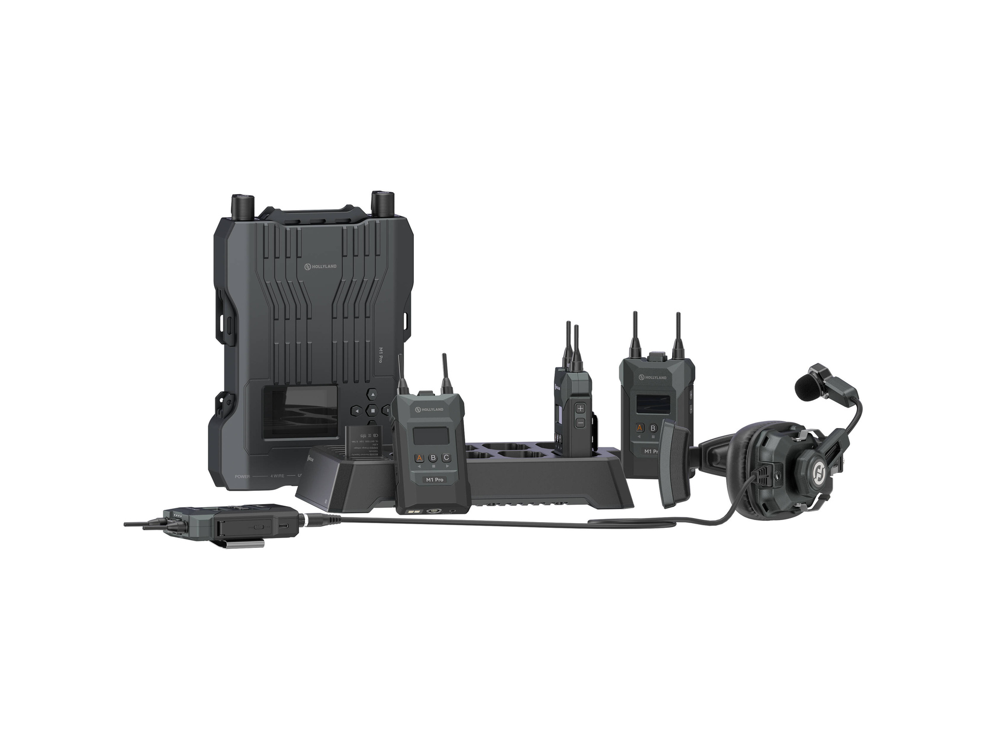Hollyland Solidcom M1 Pro Full-Duplex Wireless Intercom System with 4 Beltpacks & Dual-Ear Headsets (1.9 GHz)
