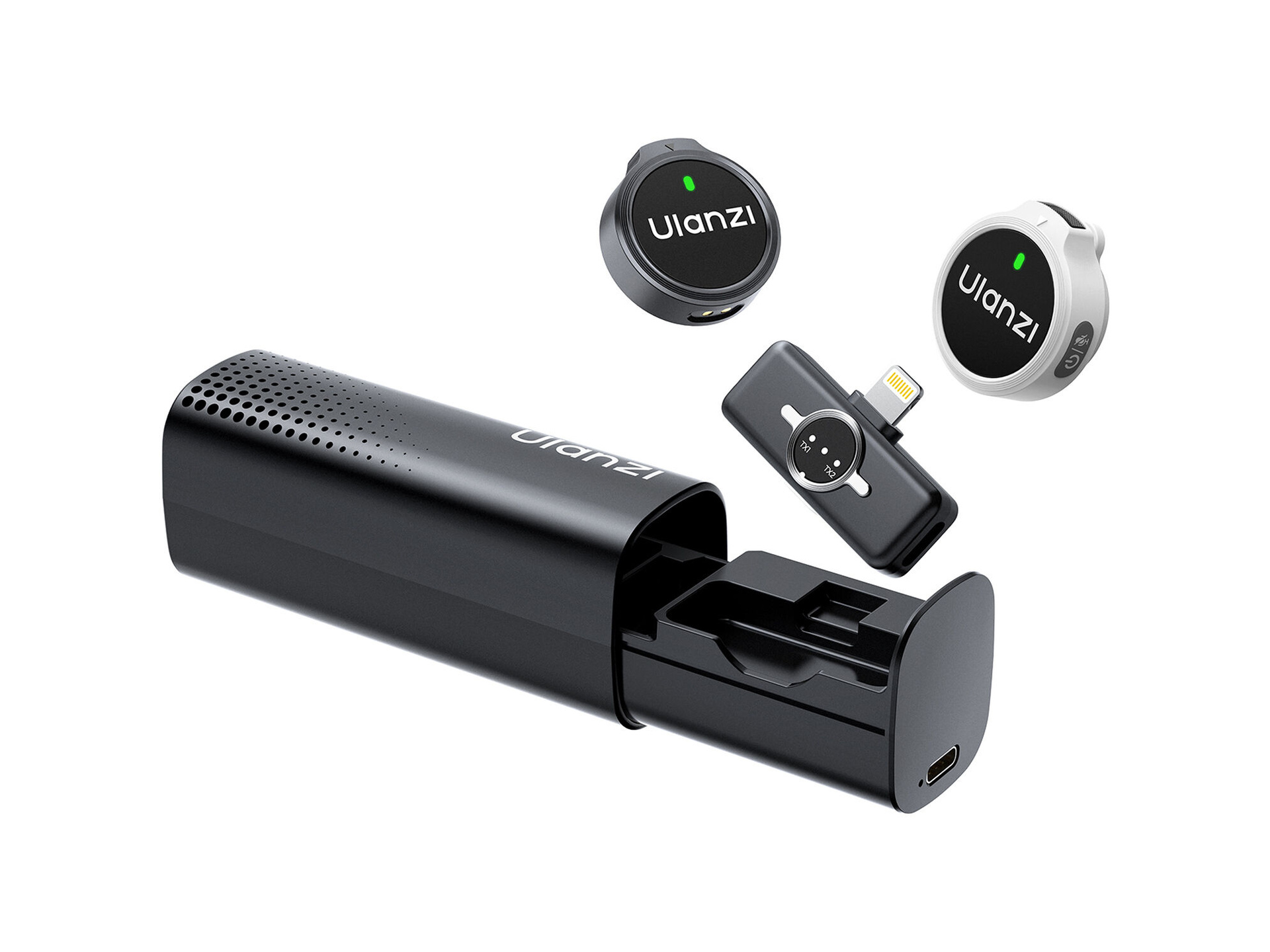 Ulanzi A21 2-Person Wireless Microphone System (2.4 GHz, Lightning, Black & White)