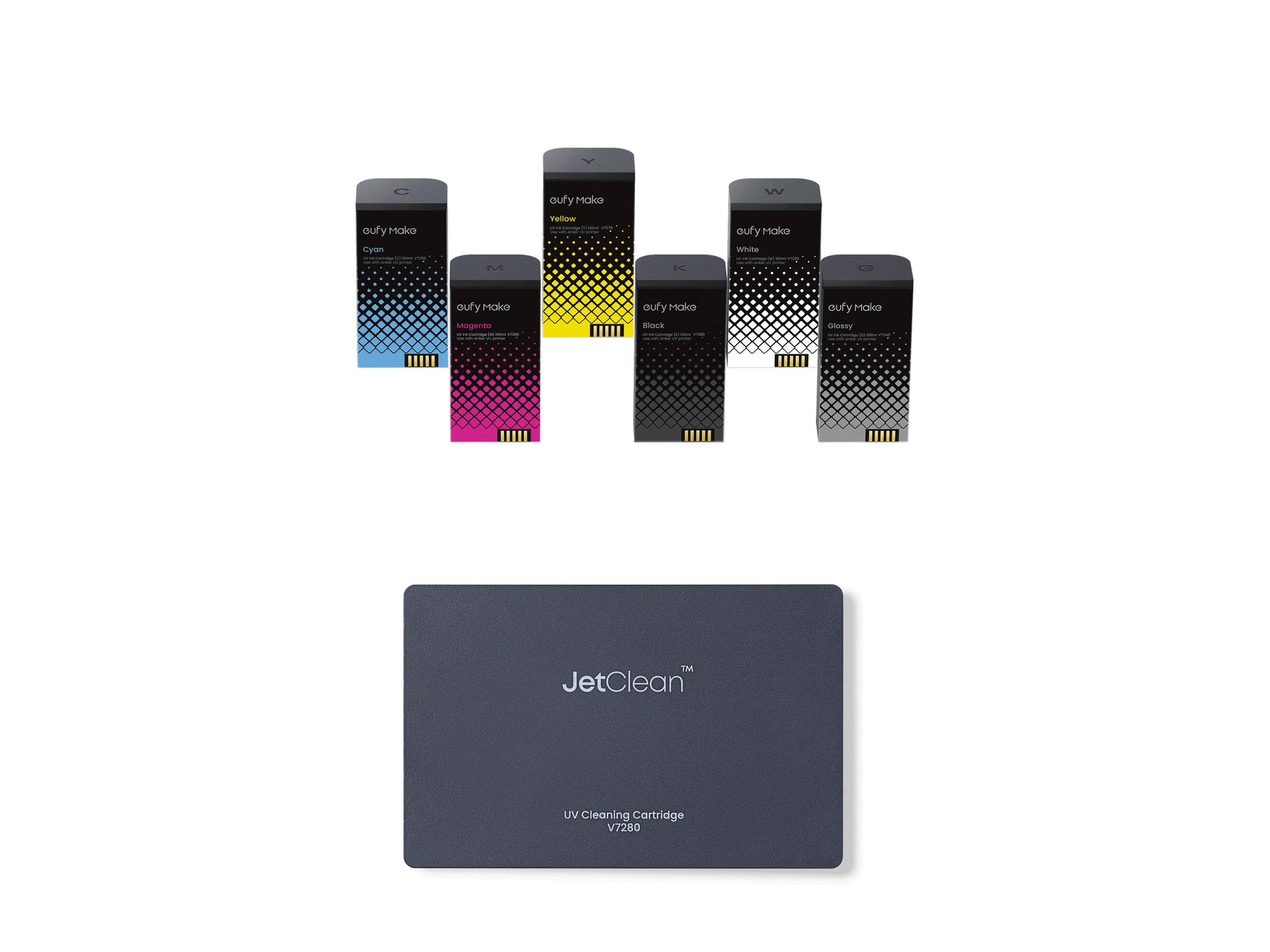 eufyMake 6-Color Ink and Cleaning Cartridge Set for E1 3D-Texture UV Printer